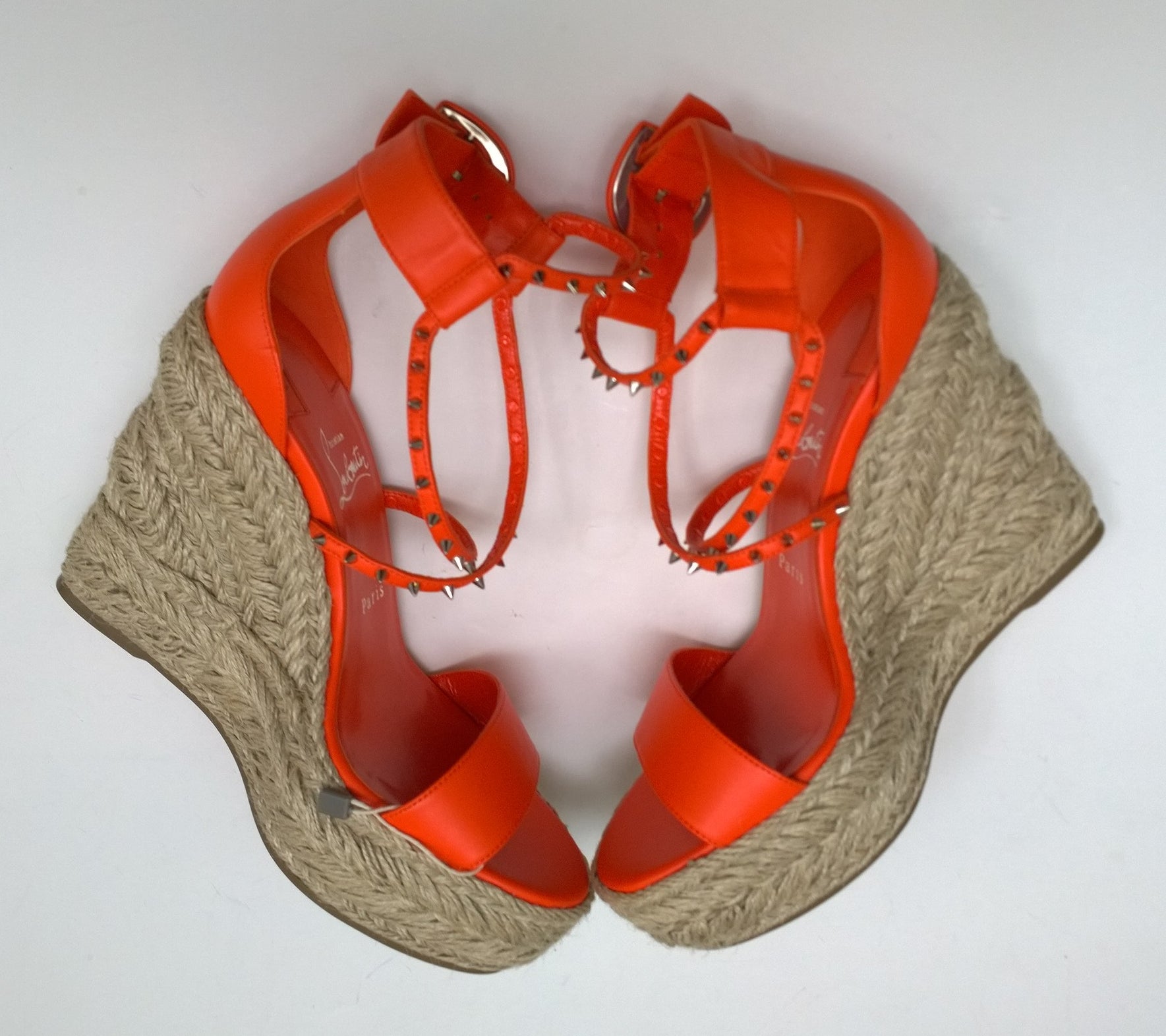 Christian Louboutin Chocazeppa 120 Orange Leather Espadrilles Wedge Heels - New in Box | Perfect for Summer Weddings, Beach Parties & Fashion Events