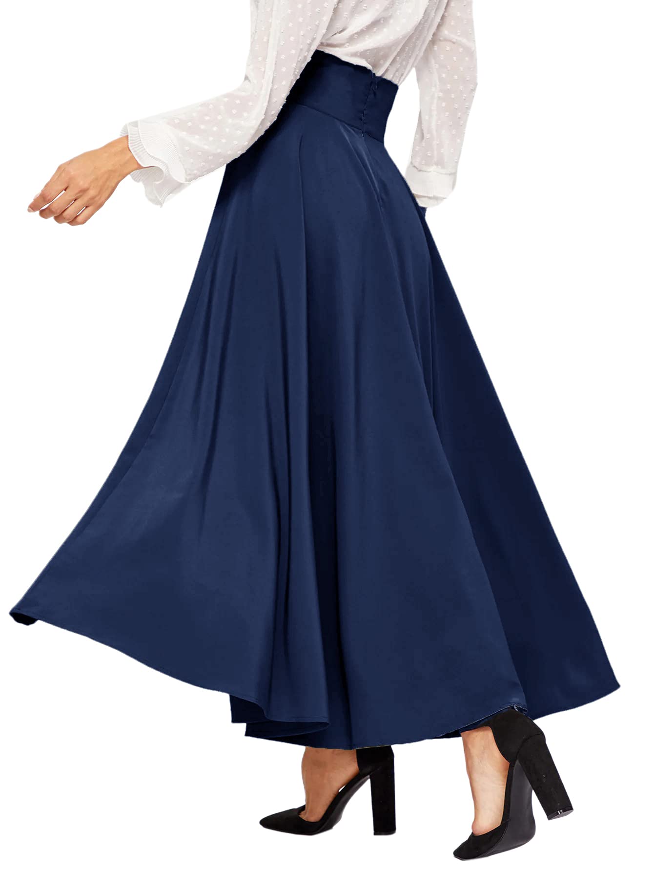 SweatyRocks Women's Elegant High Waist Tie Front Pleated Maxi Skirt - Flowy Summer Midi Dress for Beach, Party & Casual Wear