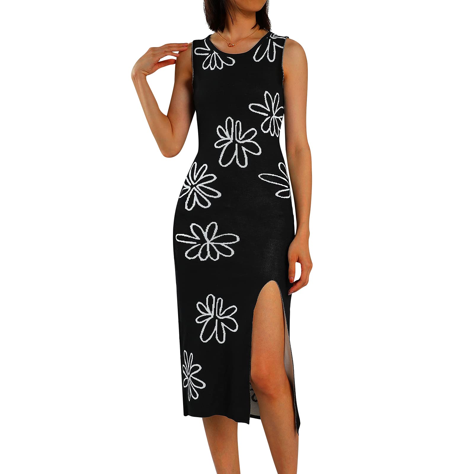 Women's Sleeveless Floral Print Y2K Bodycon Mini Dress - V Neck Backless Tank Dress with Straps for Summer, Beach, Boho & Cottagecore Fashion