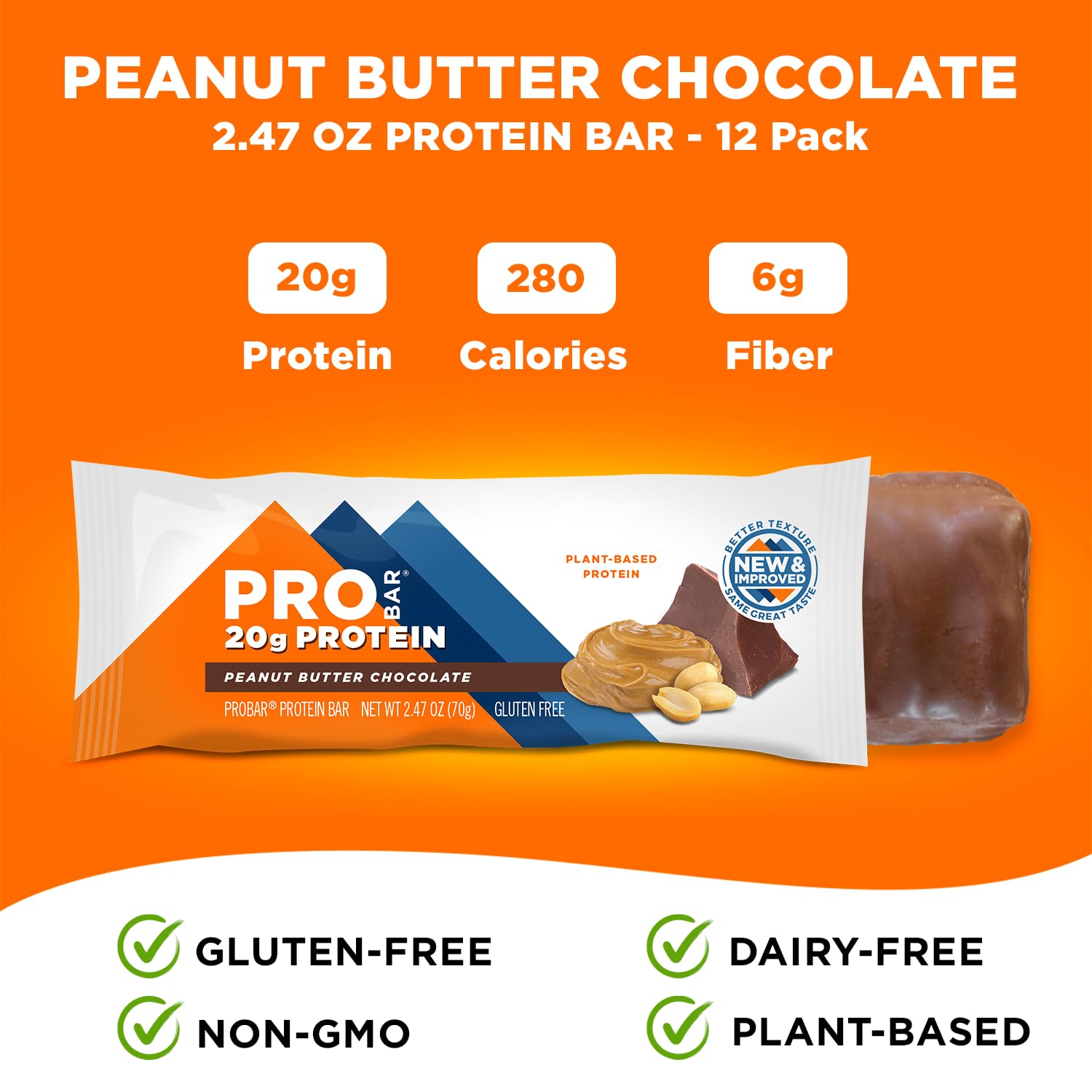PROBAR Protein Bar - Peanut Butter Chocolate Flavor, Non-GMO, Gluten-Free, Vegan, Plant-Based Snack with Whole Food Ingredients for Natural Energy (12 Count Pack) - Perfect for Hiking, Gym Workouts and Healthy On-the-Go Nutrition