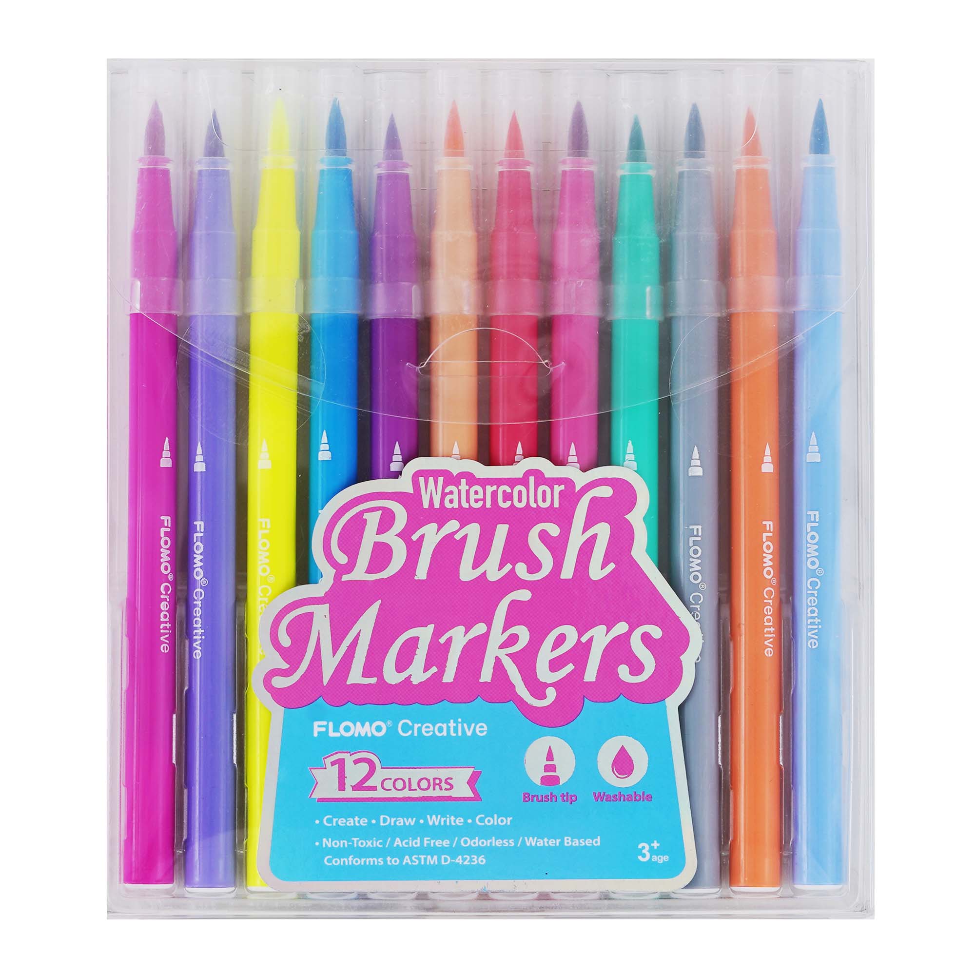 12-Count Brush Tip Watercolor Markers Set - Vibrant Colors for Artists & Students - Perfect for Sketching, Calligraphy & DIY Projects