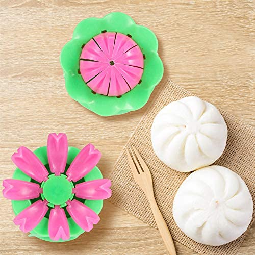 5-Piece Bun and Dumpling Maker Set - Plastic Steam Mold with Filling Spoon - Cooking Tools for Kids to Learn Making Homemade Buns & Dumplings (Green, Pink) - Perfect for Family Cooking Activities & Asian Cuisine DIY