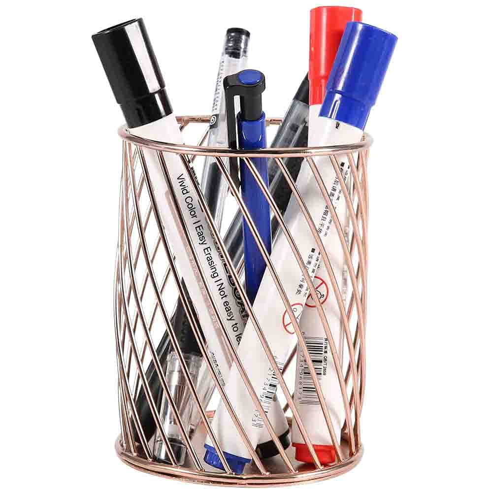 Tnfeeon Metal Pen Holder for Desk - Gold & Rose Gold Pencil Organizer, Stylish Iron Pen Stand for Home, Office & Students (Rose Gold) - Perfect for School, Work & Gift Giving