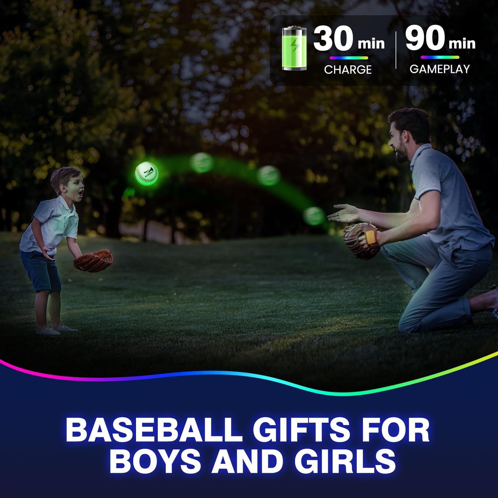 Glow in The Dark LED Baseball Toy with 7 Color Changing Lights - Perfect for Nighttime Baseball Games, Backyard Play, and Fun Gifts for Boys, Girls & Baseball Fans