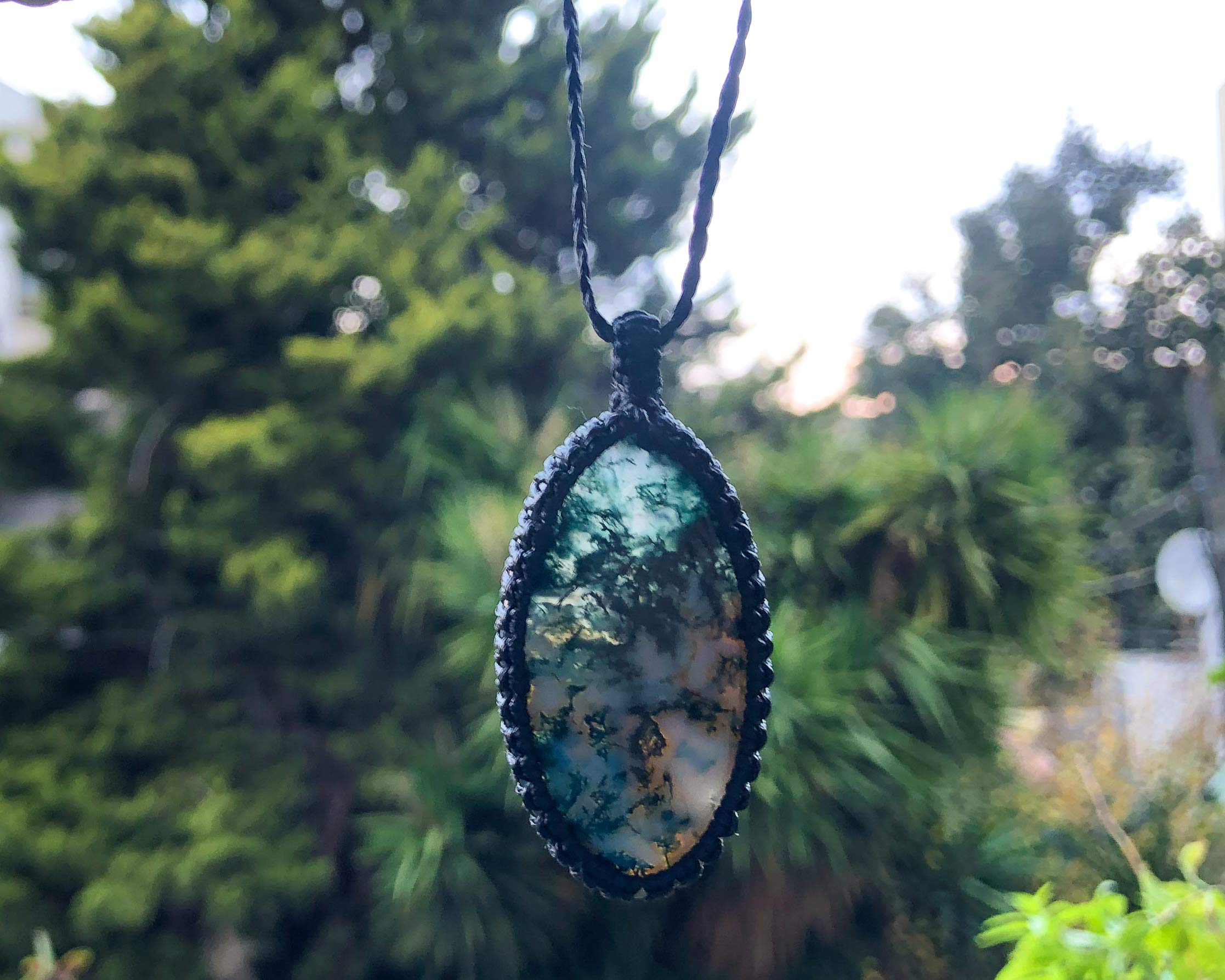 Handmade Moss Agate Macrame Necklace - Large Oval Green Stone Pendant for Women, Boho Jewelry Gift for Her, Perfect for Yoga, Meditation & Spiritual Healing
