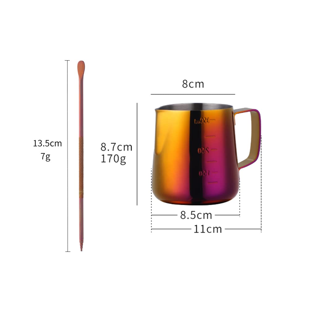 **Meisha 350ml (12oz) Stainless Steel Milk Frothing Pitcher with Decorating Pen - Barista Steaming Pitcher for Coffee, Cappuccino & Latte Art - Orange Red - Perfect for Home & Cafe Use**