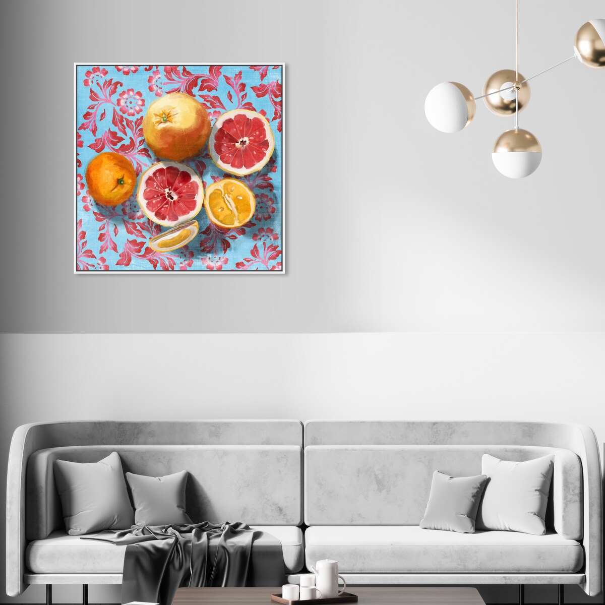 Tropical Citrus Still Life Blue Framed Canvas Wall Art Print - Sour Fruit Kitchen Decor for Cabin & Lodge - Perfect for Farmhouse, Dining Room & Country Style Homes