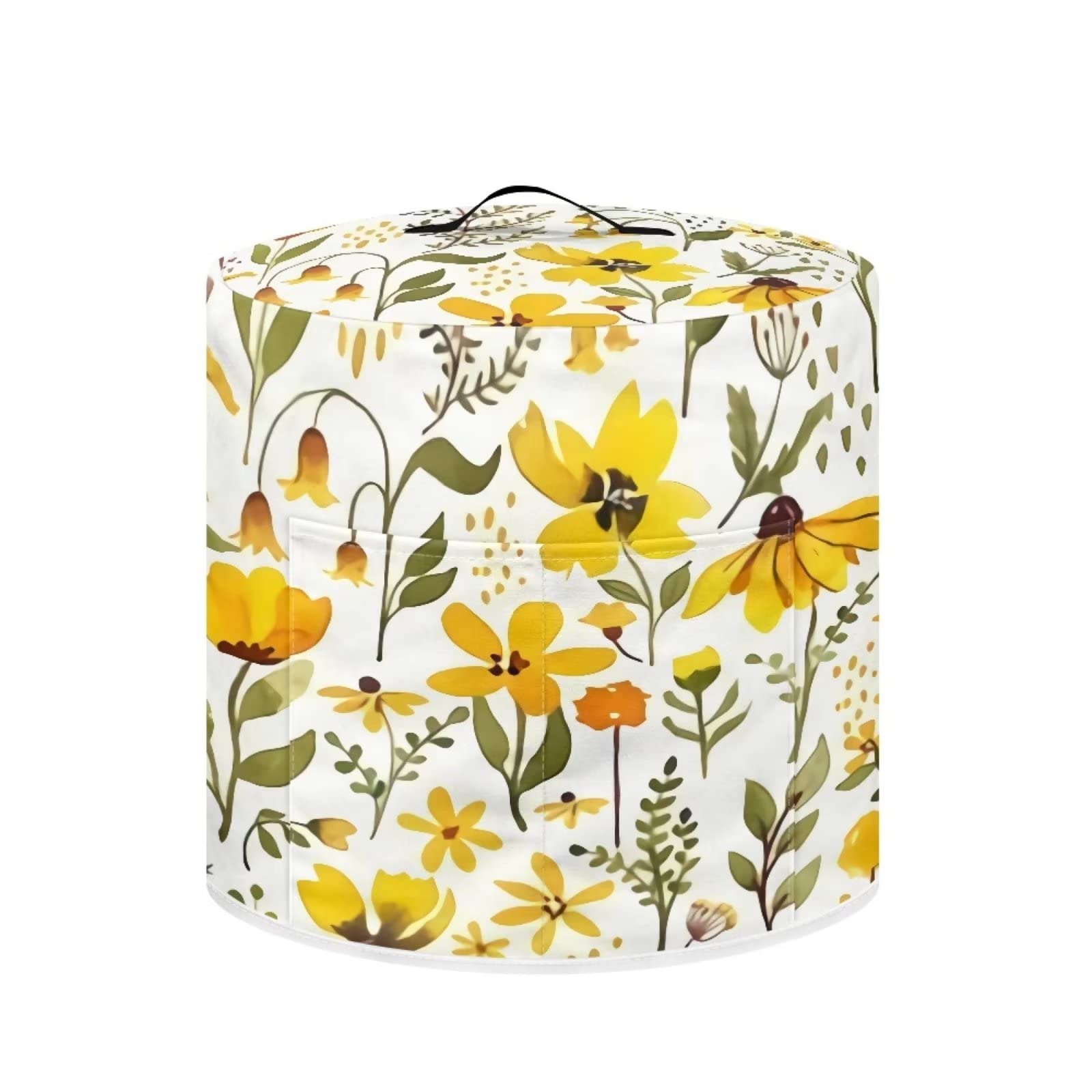 Tutolipy Air Fryer Cover for 6 Quart & Electric Pressure Cooker - Dust-Proof Kitchen Appliance Cover with Pocket, Yellow Floral Print - Perfect for Home, Kitchen, and Office Use