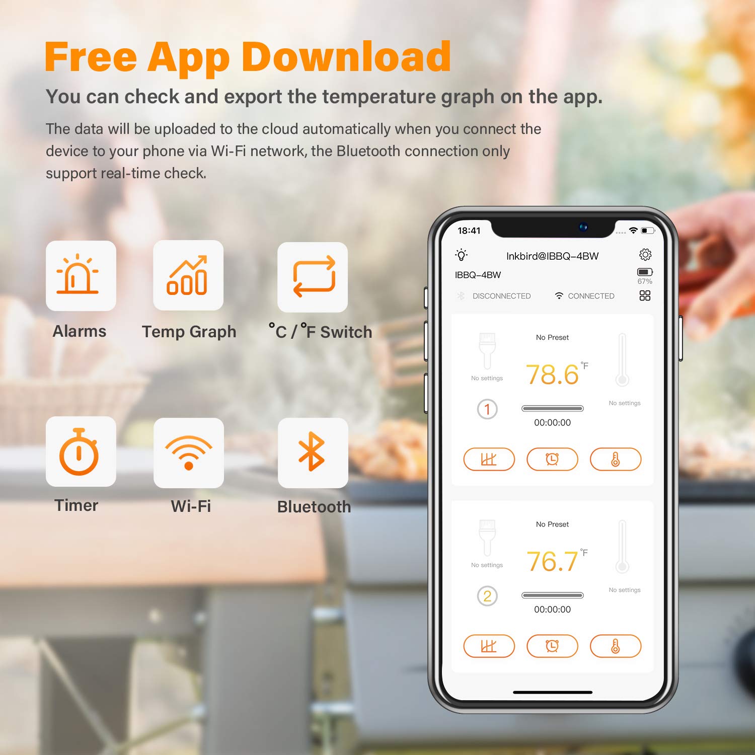 Inkbird Wi-Fi Bluetooth Grill Thermometer with 4 Probes - Wireless Digital Meat Thermometer for BBQ, Smoker, Oven & Kitchen - Perfect for Grilling, Smoking, Baking & Cooking Steak, Turkey, Chicken