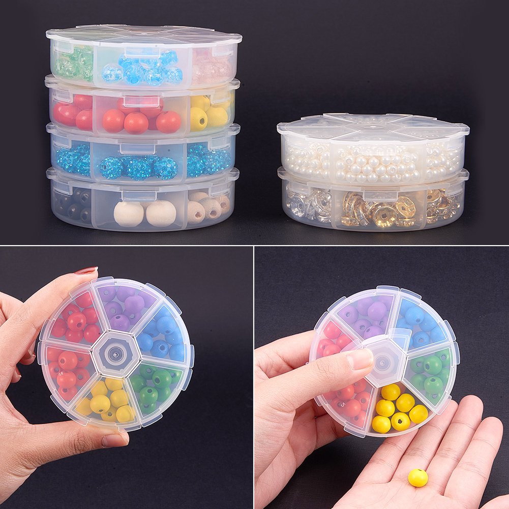 20Pcs 3.07 Inch Clear Plastic Bead Storage Containers with 6 Grids - Transparent Round Jewelry Organizer Box for Beads, Buttons, Crafts & DIY Supplies - Perfect for Jewelry Making, Craft Projects & Home Organization