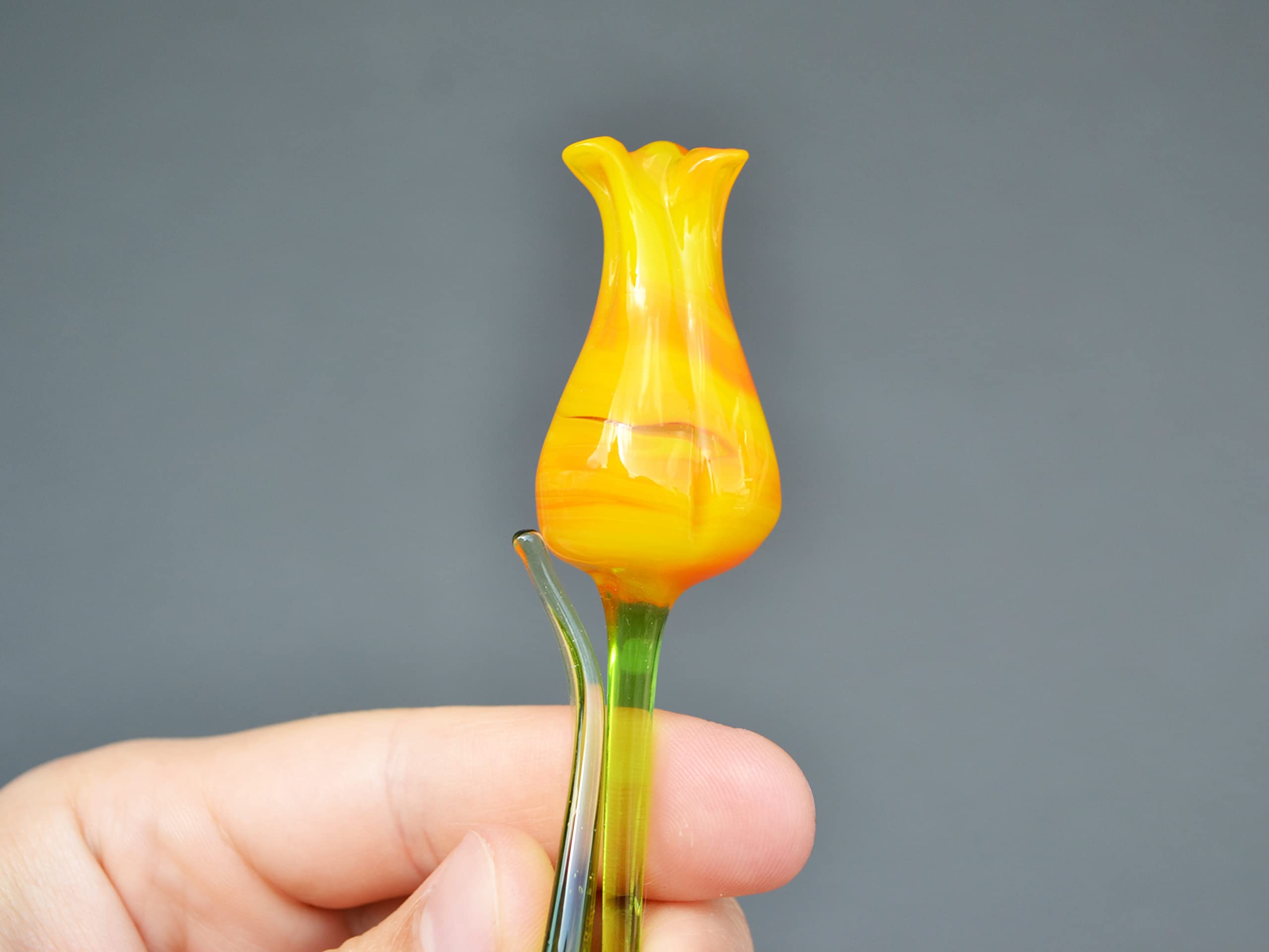 Handmade Orange Glass Rose Figurine - Elegant Blown Glass Flower for Vase Decoration, Romantic Gift for Mom, Wife & Lover (Long Stem) | Perfect for Valentine's Day, Anniversary & Home Décor
