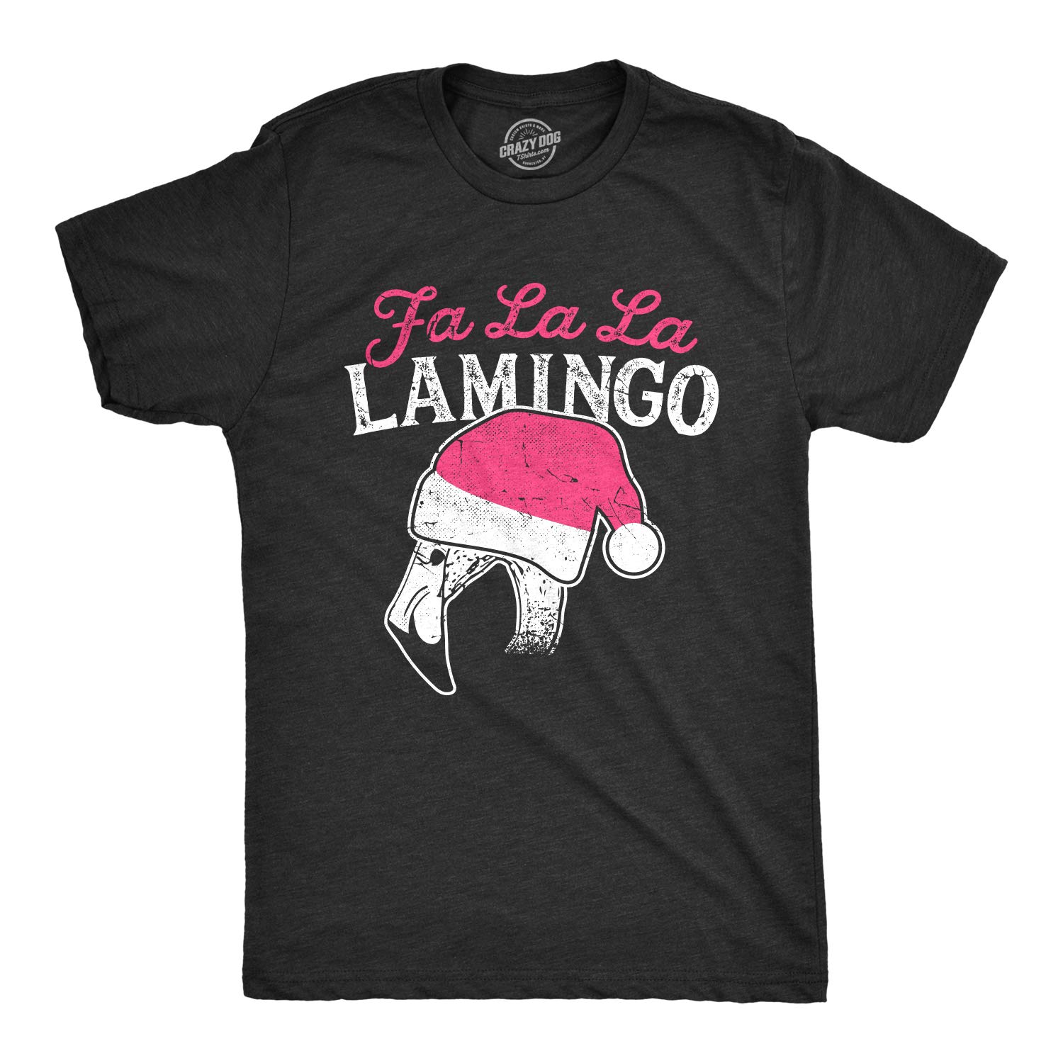 Funny Men's Christmas T-Shirt - Crazy Dog FA La La Lamingo Santa Hat Flamingo Graphic Tee | Holiday Party Outfit, Ugly Sweater Alternative, Festive Gift