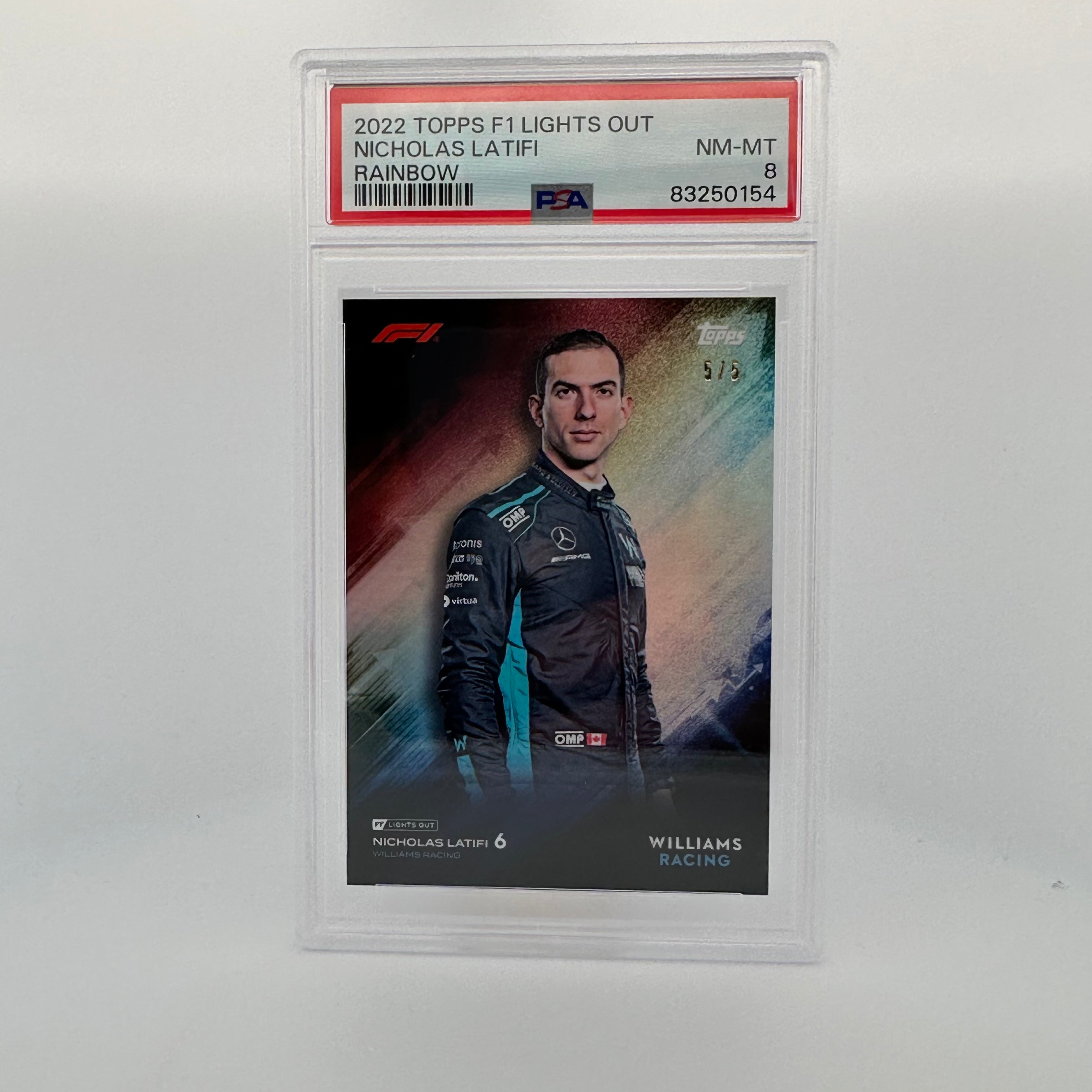PSA 8 Graded Nicholas Latifi Rainbow Parallel 5/5 - Rare Trading Card for Collectors & Sports Memorabilia Enthusiasts - Perfect for Display, Investment & Card Game Tournaments