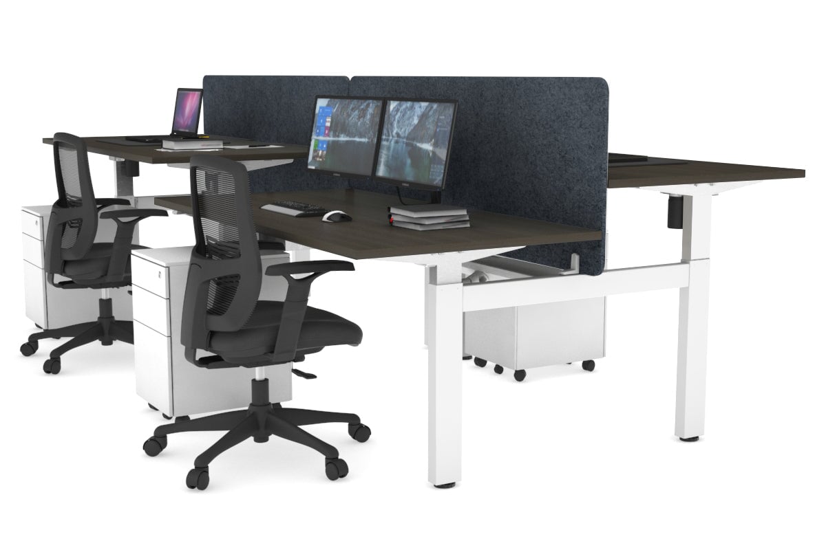 Adjustable 4-Person H-Bench Workstation with White Frame - 1200L x 800W - Ergonomic Office & Workshop Desk for Collaborative Workspaces