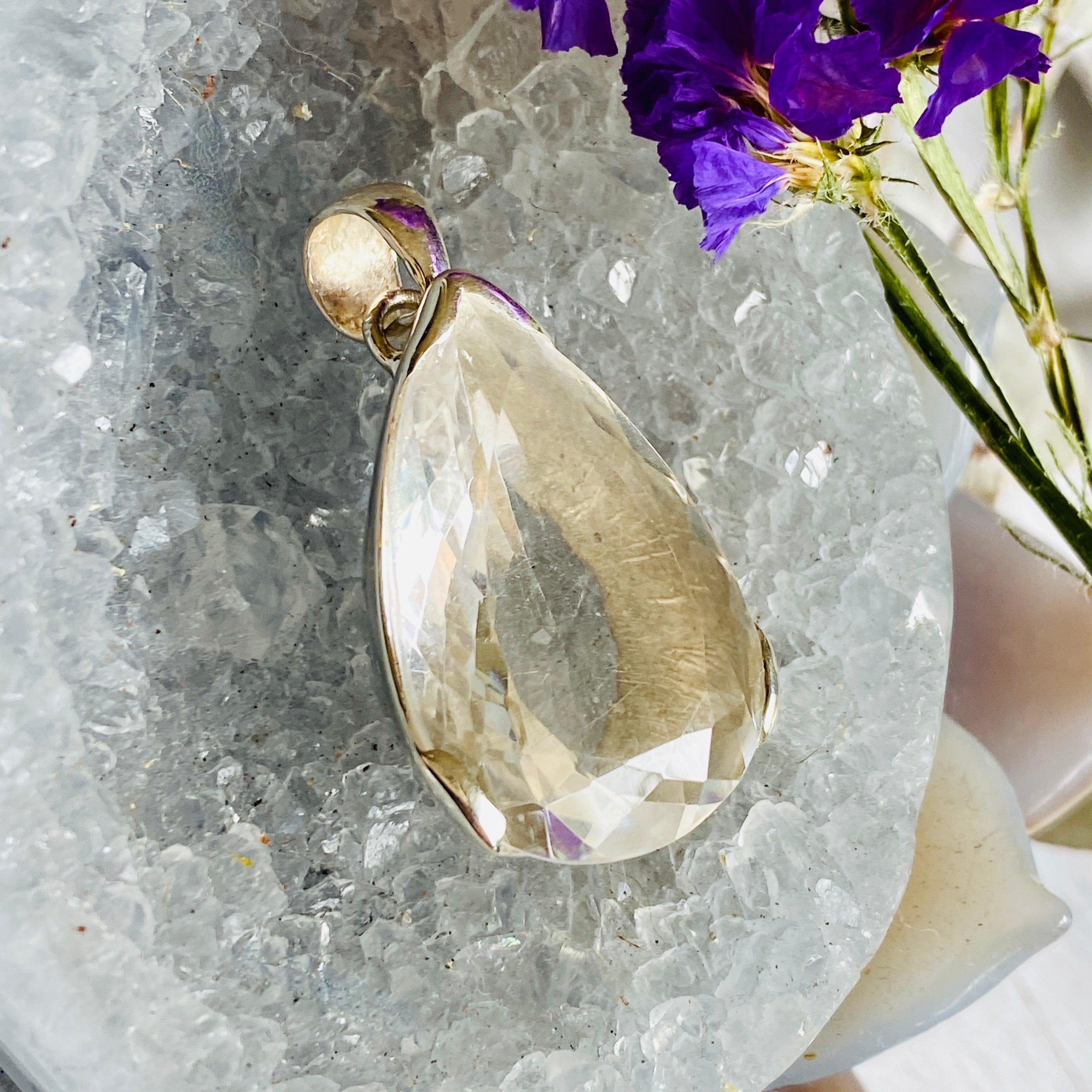 Faceted Clear Quartz Teardrop Pendant KPGJ2693 - Elegant Crystal Jewelry for Healing, Meditation & Spiritual Gifts