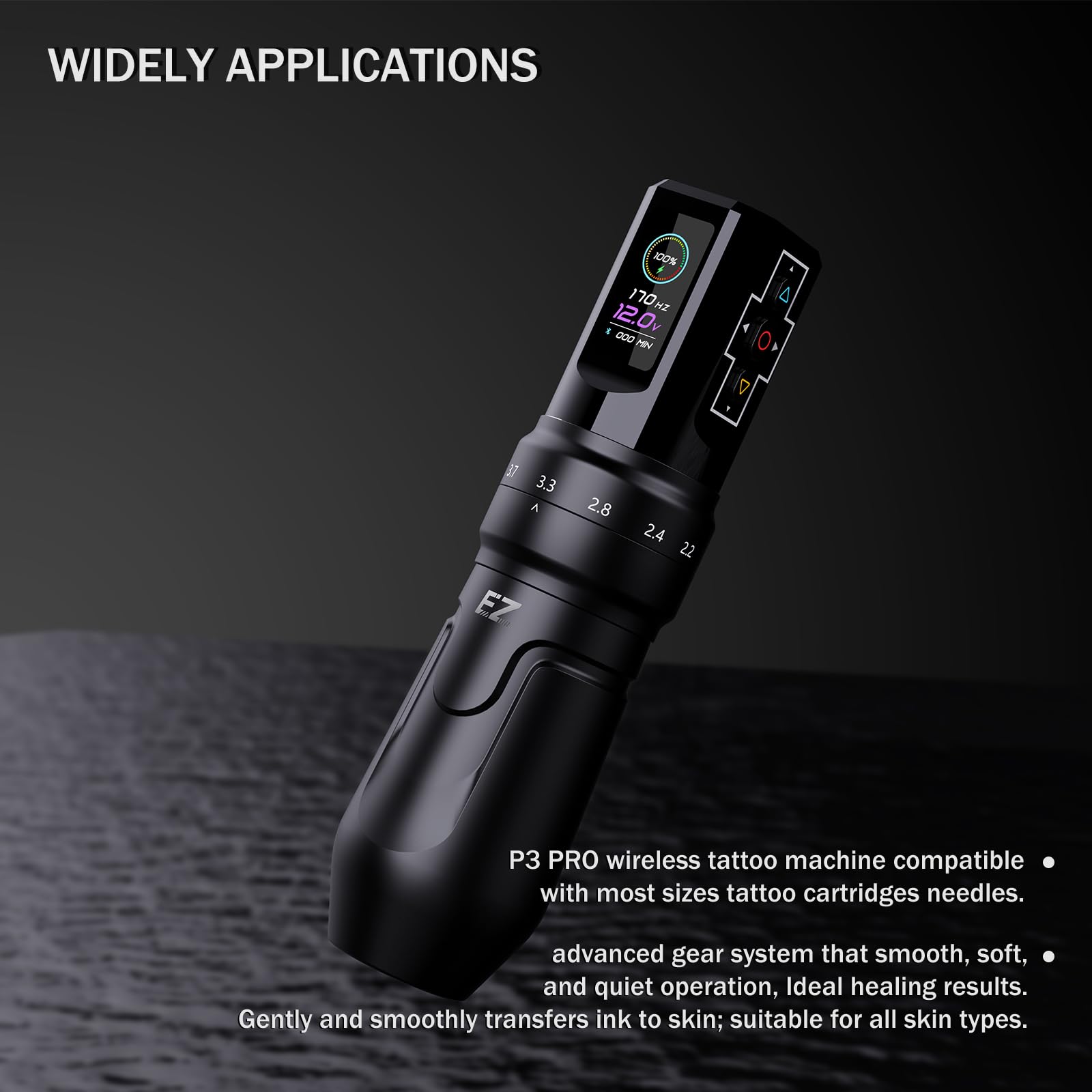 EZ P3 Pro Wireless Tattoo Machine Pen - 6 Adjustable Strokes (2.0-4.2mm) with Bluetooth & OLED Display | 1600mAh Rechargeable Battery | Professional Tattoo Gun for Artists | Perfect for Line Work, Shading & Coloring (Gloss Red)