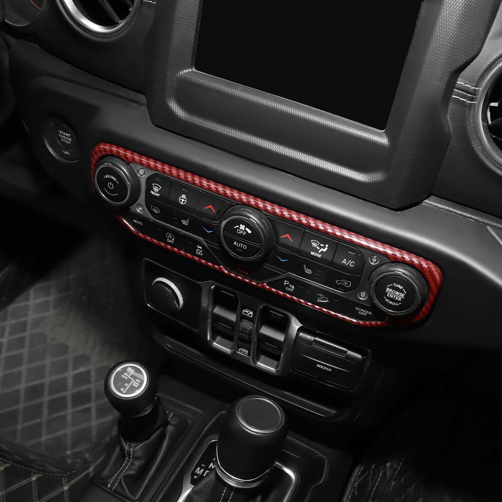 RT-TCZ Red Carbon Fiber AC Switch Cover Trim Frame for Jeep Wrangler JL/JLU/Gladiator JT (2018-2023) - Durable Interior Upgrade for Dash & Climate Control - Perfect for Off-Road & Daily Driving