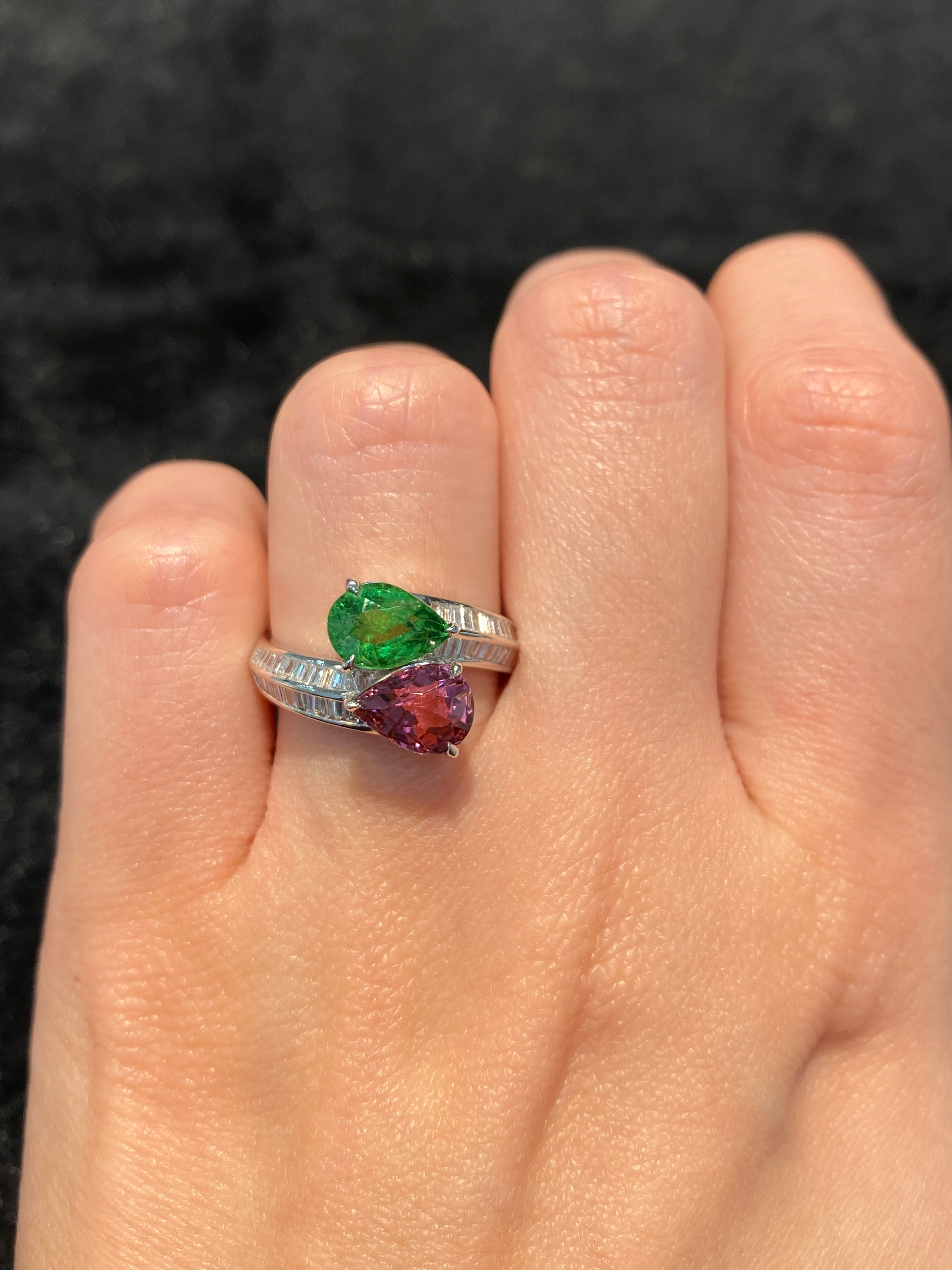 1.27ct Natural Green Garnet Tsavorite & 1.32ct Tourmaline Ring - Elegant Gemstone Jewelry for Women, Perfect for Engagement, Anniversary & Special Occasions