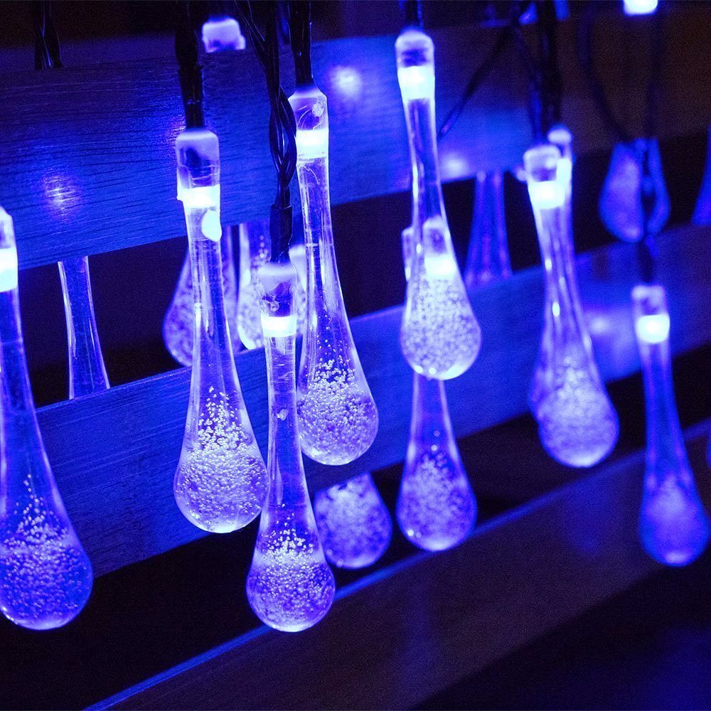 Solar Powered Outdoor String Lights - 20ft Waterproof 30 LED Christmas Lights with 8 Lighting Modes | Decorative Fairy Lights for Garden, Patio, Lawn, Fence, Party & Wedding Decorations (Blue) - Perfect for Backyard, Porch and Holiday Lighting