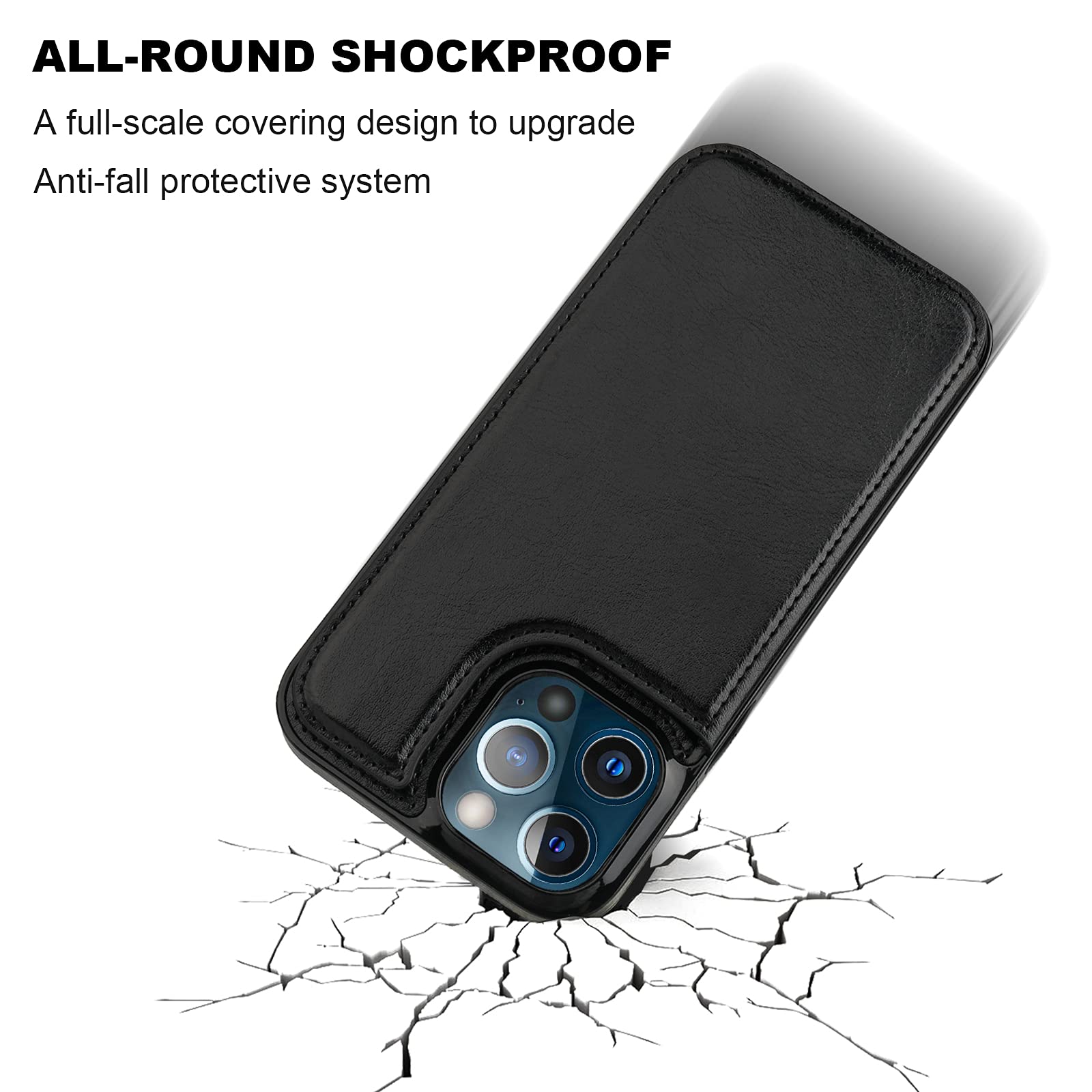 Premium PU Leather iPhone 13 Pro Max Wallet Case with Card Holder & Kickstand - 6.7 Inch Shockproof Protective Cover with Double Magnetic Clasp (Black) - Perfect for Daily Commute, Travel & Hands-Free Viewing