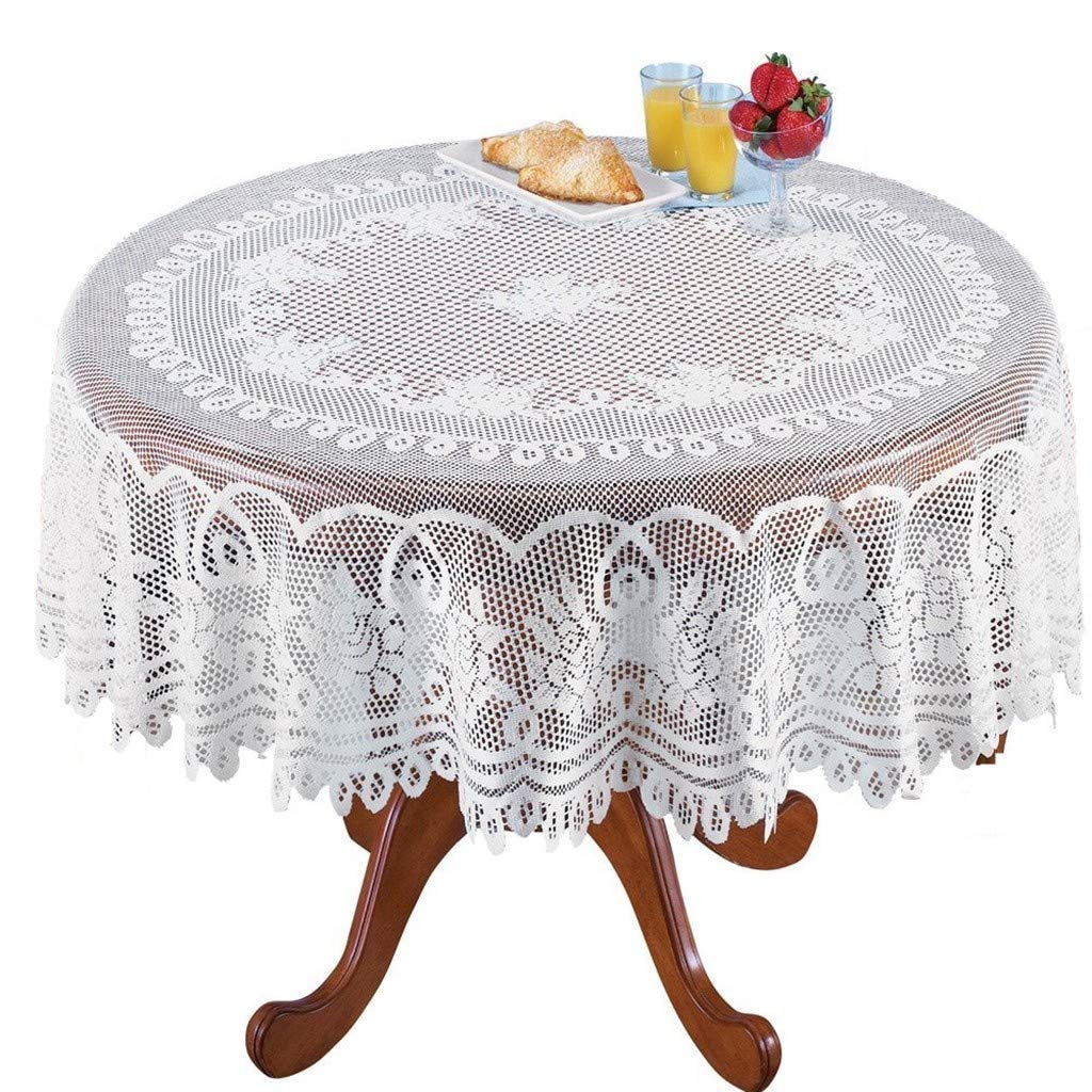 Gallity 70 Inch Round Lace Tablecloth - Elegant Floral Design White Polyester Table Cover for Dining Room, Kitchen, Birthday & Wedding Parties - Perfect for Holiday Decorations & Christmas Dinner Settings