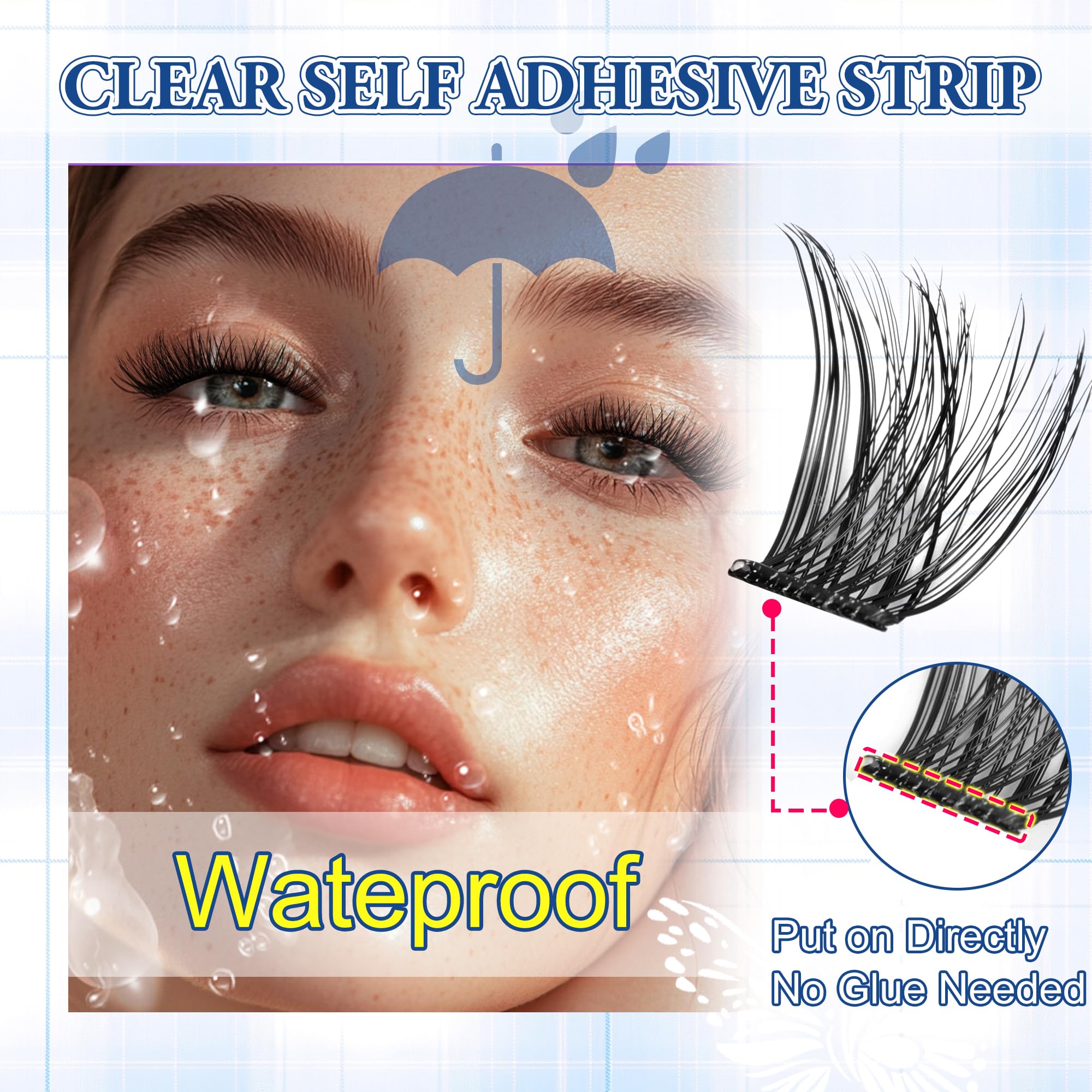 JoMay Self Adhesive Eyelashes - No Glue Press On Lashes D Curl, Natural Lash Clusters, Clear Strips Extension Kit 32PCS (10-16mm) - Easy 1 Step DIY Application for Daily Wear & Special Occasions