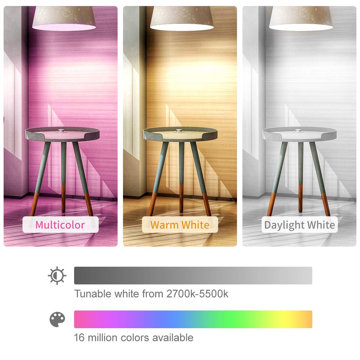 Smart LED Bulb WiFi Multicolor Light Bulb - Works with Alexa, Google Home & Echo (No Hub Required) - E26 A19 60W Equivalent RGBW Color Changing Bulb - 9.5W Dimmable Warm to Cool White (2700K-5500K) - UL Certified - Perfect for Bedroom, Living Room & Smart Home Lighting (1 Pack)