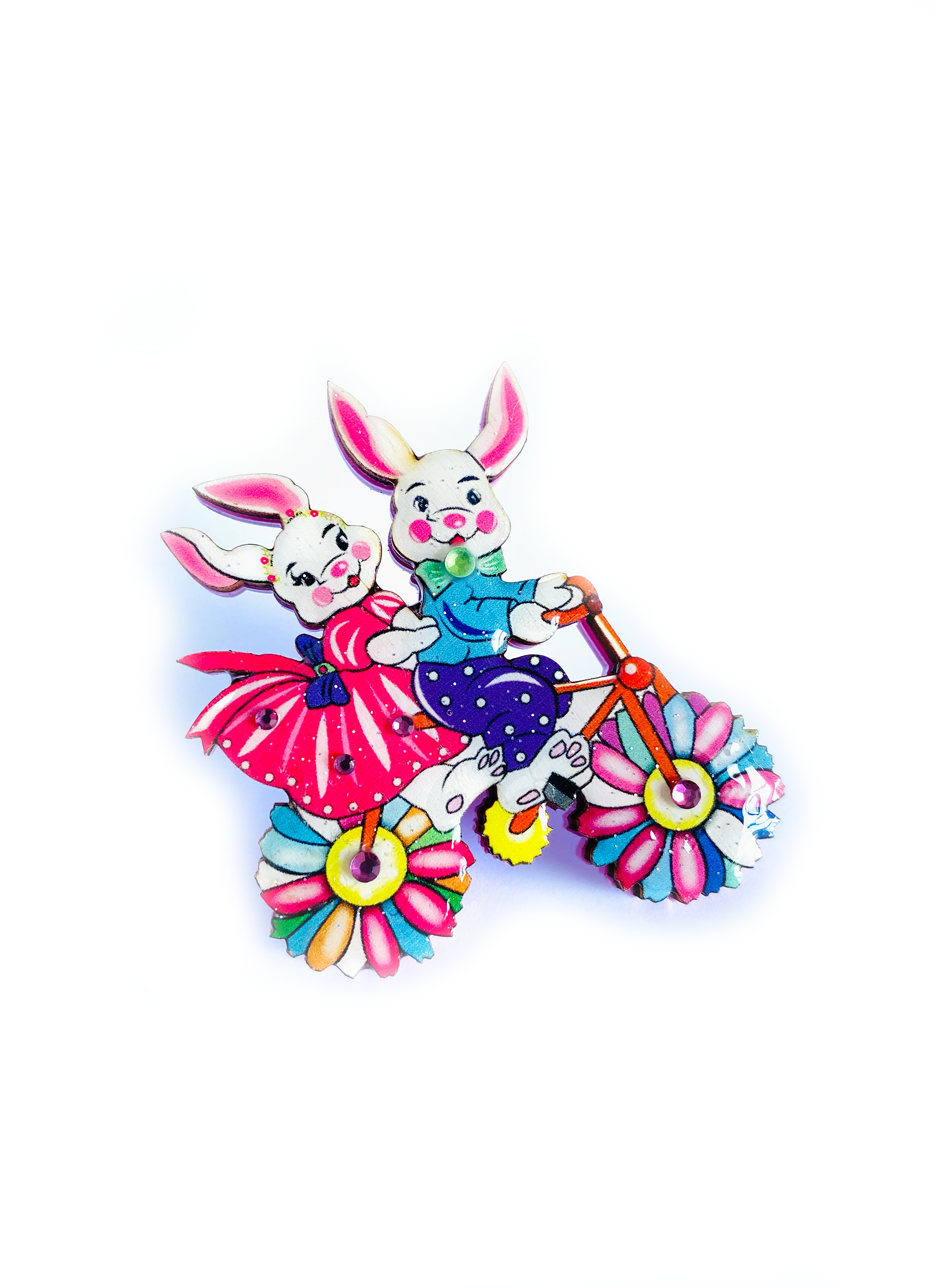 Betty & Bert Go Cycling Easter Brooch by Rosie Rose Parker - Vintage Cycling-Themed Easter Pin for Jackets, Hats & Bags - Perfect for Easter Celebrations, Cycling Events & Gift Giving