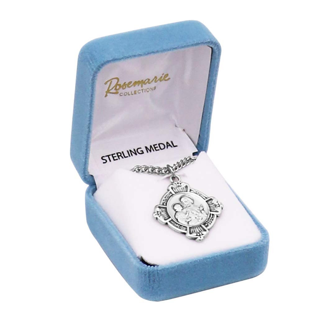 Rosemarie's Religious Gifts Sterling Silver Saint Joseph Cross Medal Pendant Necklace, 24 Inch Chain - Perfect for Baptisms, First Communion & Spiritual Protection
