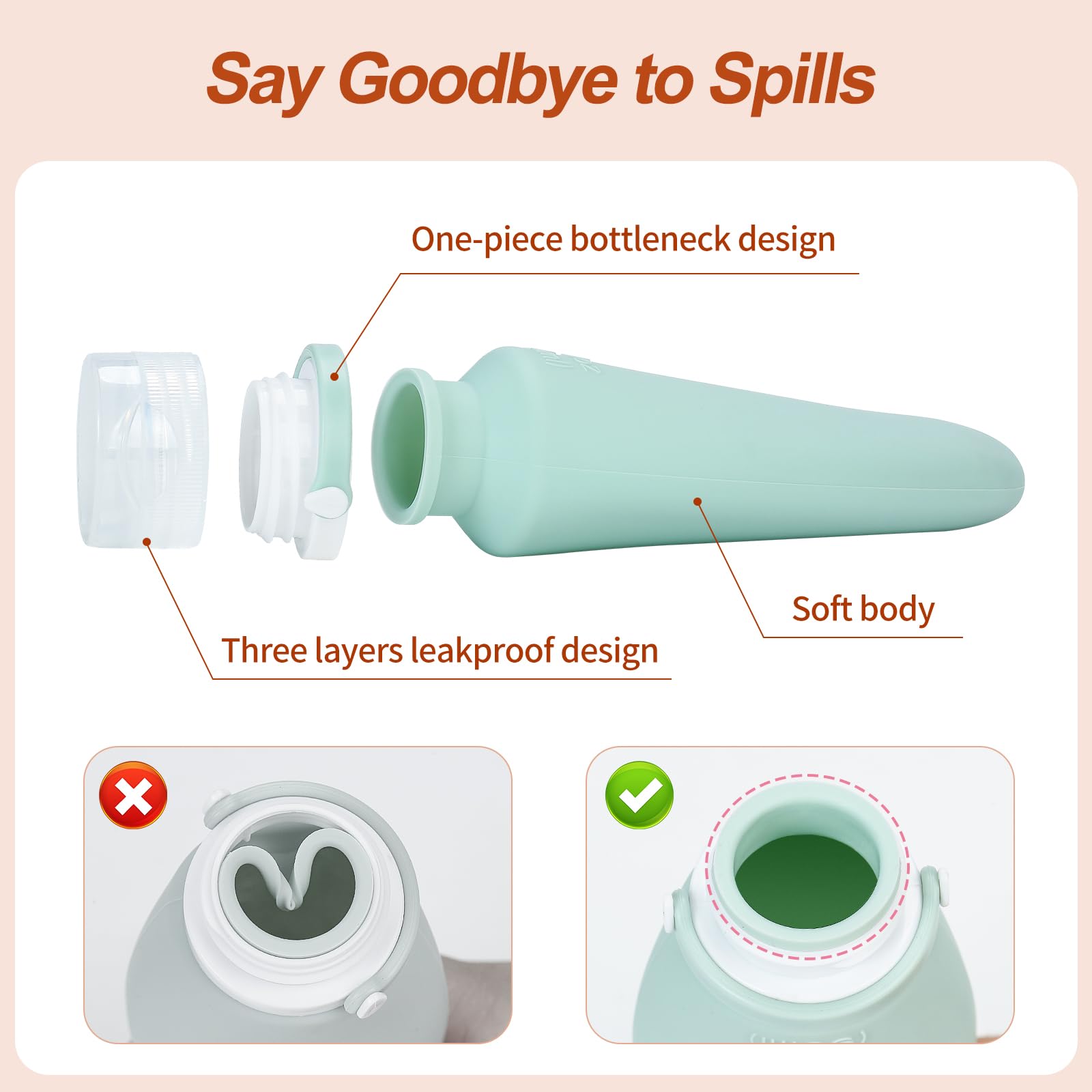 4-Pack 3oz TSA Approved Silicone Travel Bottles for Toiletries - Leak Proof Refillable Containers for Shampoo, Conditioner & Lotion | Perfect for Air Travel, Gym & Vacation Essentials