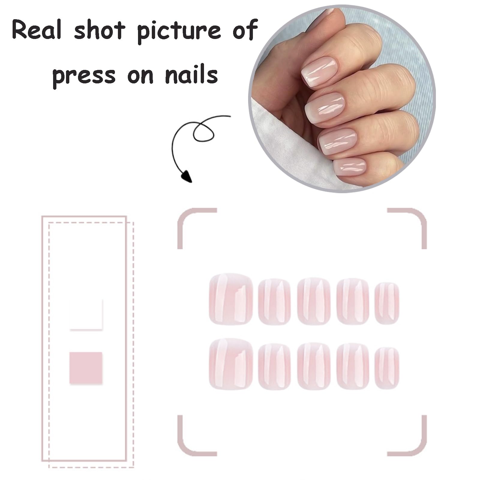 24Pcs White Gradient Press On Nails Short Square Fake Nails - Glossy Acrylic Artificial Nails with Nail Glue - Reusable French Nails for Women & Girls - Perfect for Parties, Weddings & Daily Wear