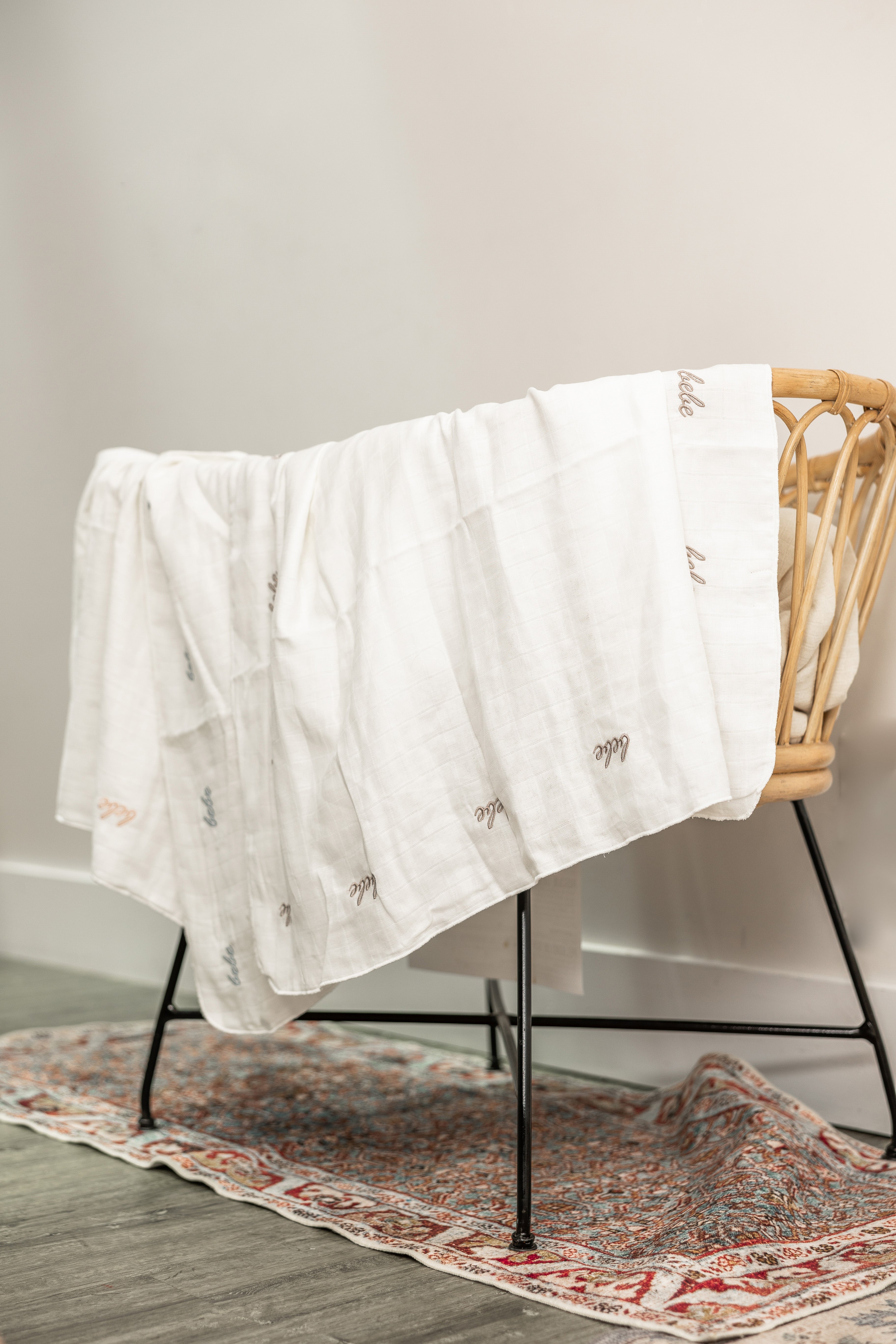 Bebe Embroidered Swaddle Blanket - Soft Baby Swaddling Wrap for Newborns - Perfect for Nursery, Photo Shoots & Gift Giving