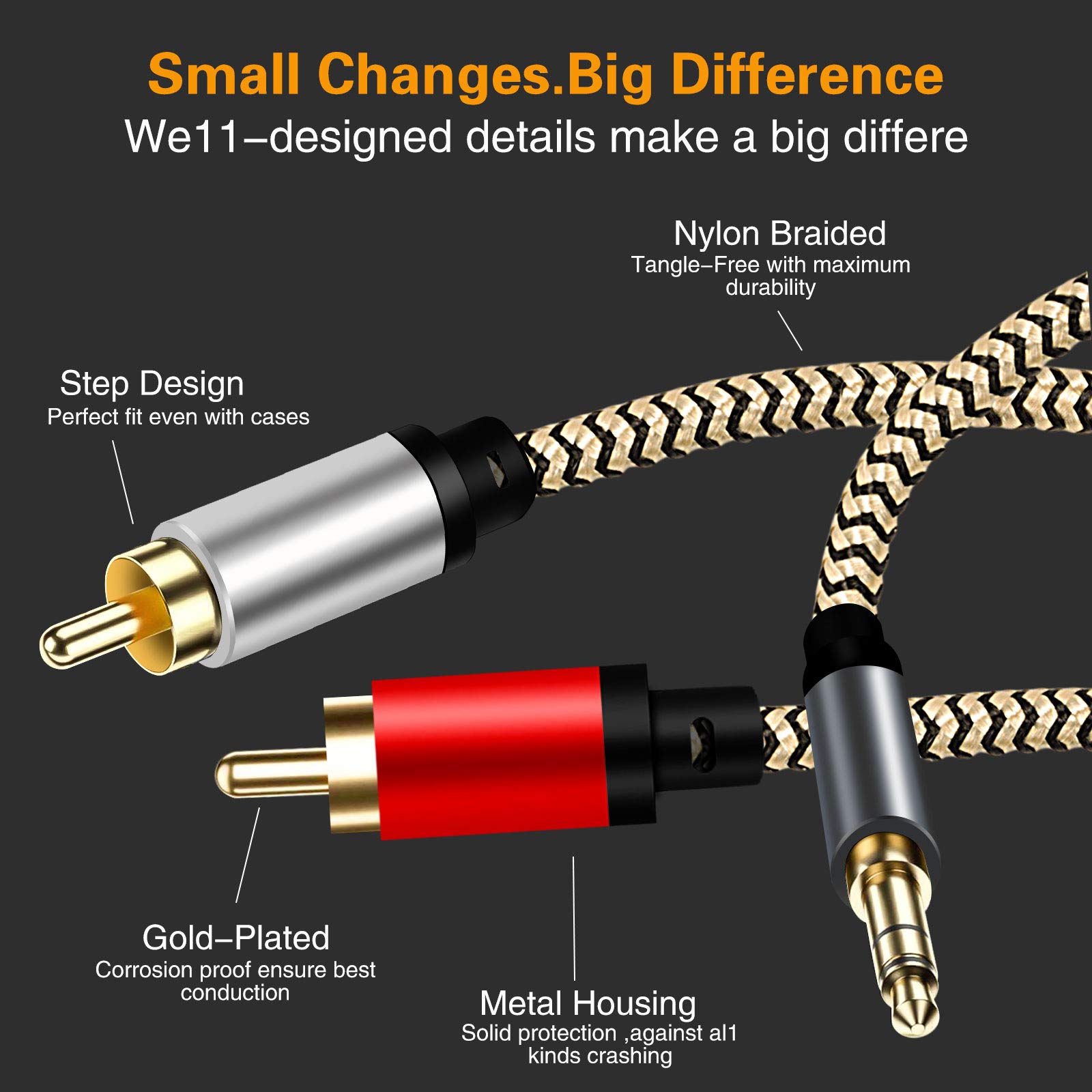 Hanprmee 15ft 3.5mm to 2-Male RCA Audio Cable - Hi-Fi Sound, Heavy Duty Nylon-Braided Auxiliary AUX Y Cord for Stereo Receiver, Speaker, Smartphone, Tablet, HDTV, MP3 Player, Echo Dot - Perfect for Home Theater, Car Audio & Gaming Systems