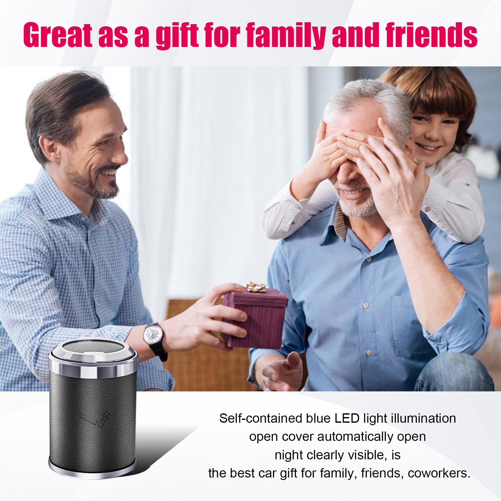 Portable Car Ashtray with Lid - Smokeless LED Blue Light Auto Cup Holder Trash Can, Detachable Mini Ashtray for Car, Home & Office Use | Universal Fit for Most Vehicles | Perfect for Road Trips, Camping & Smoking Areas (Black)