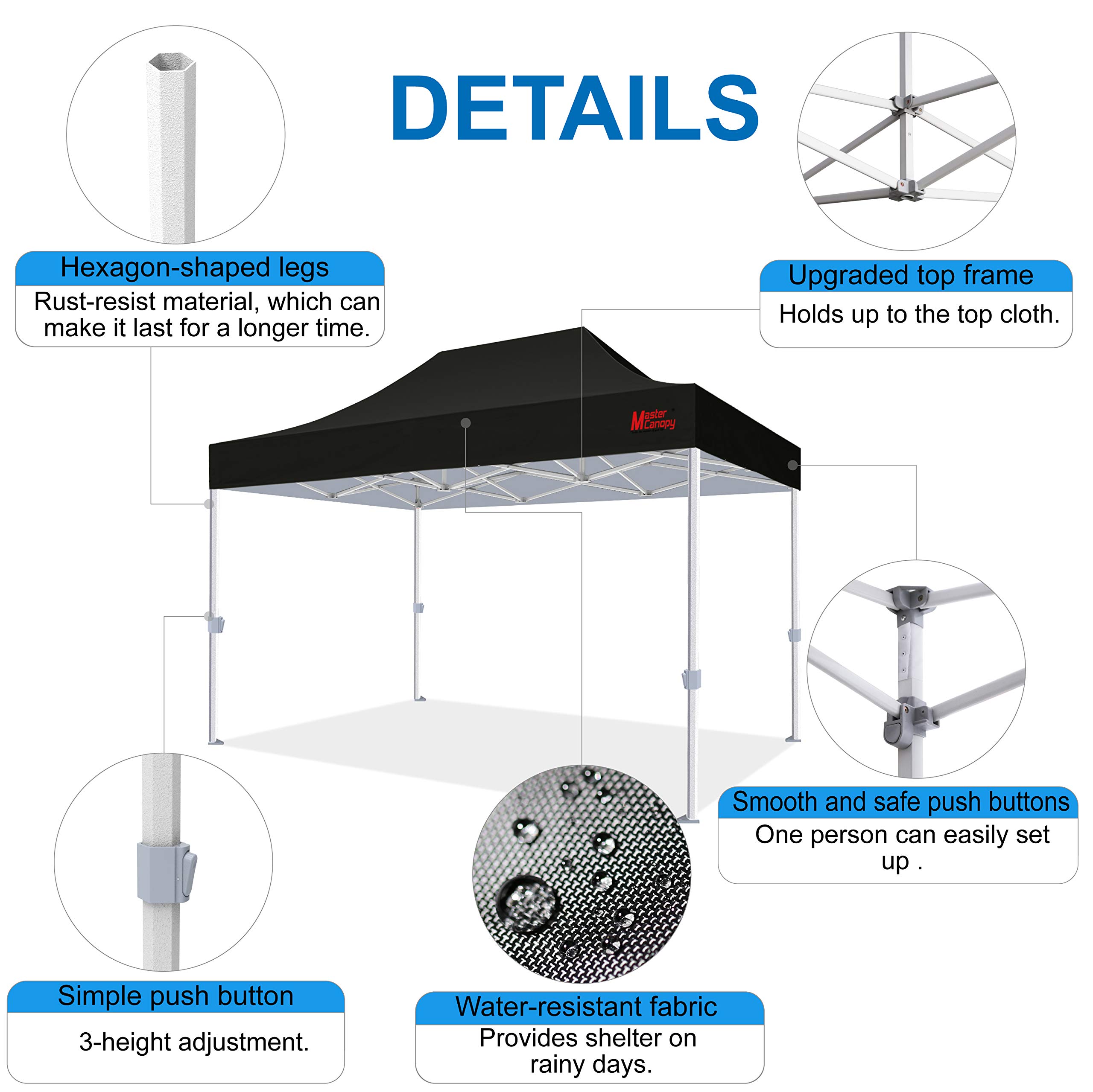 MASTERCANOPY Premium Heavy Duty 10x15 Commercial Pop Up Canopy Tent - Waterproof Instant Shelter for Outdoor Events, Farmers Markets & Backyard Parties (Black)