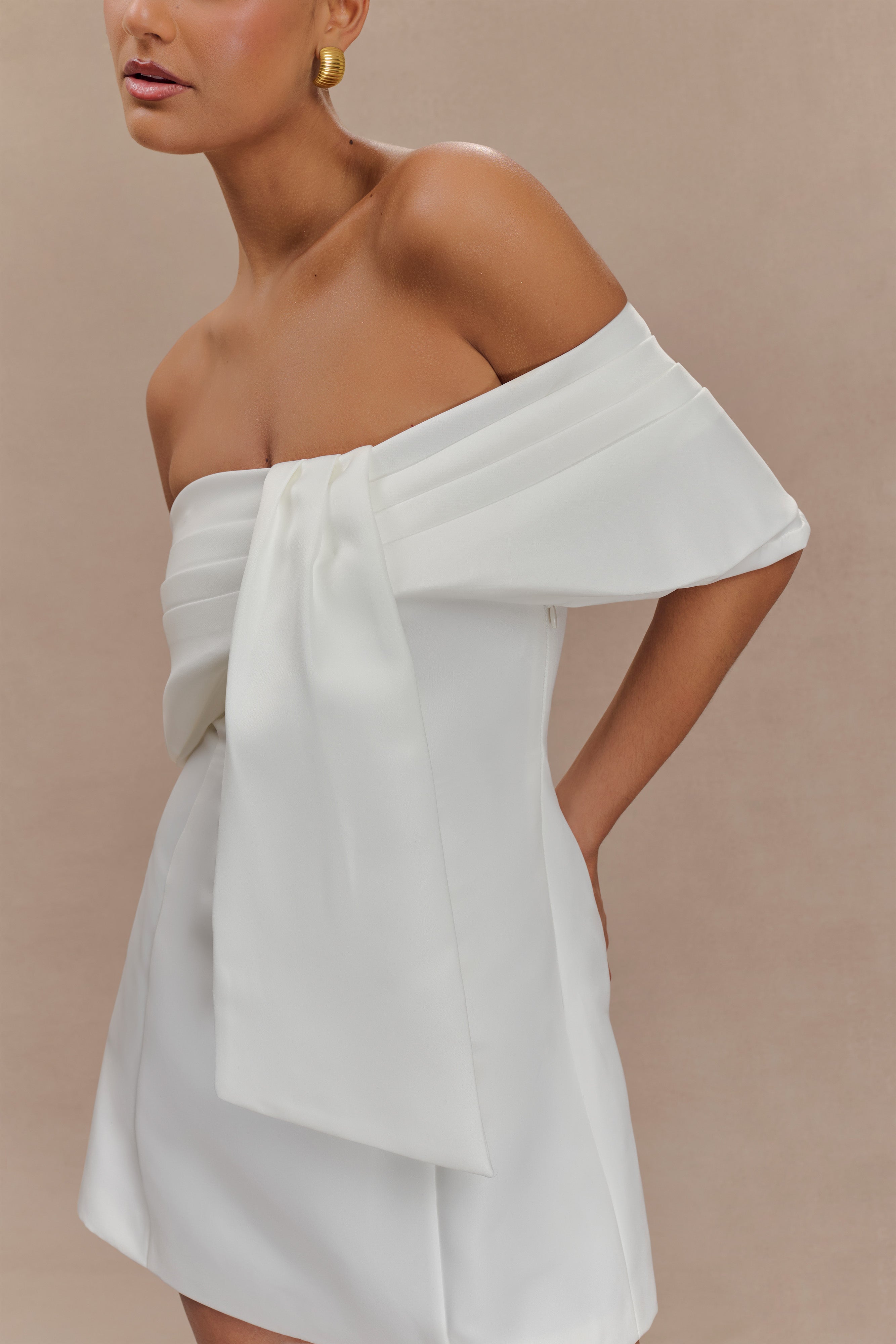 Gloria Mini Off Shoulder Drape Dress for Women - Elegant White Summer Party Cocktail Dress | Perfect for Beach Vacations, Date Nights & Special Occasions