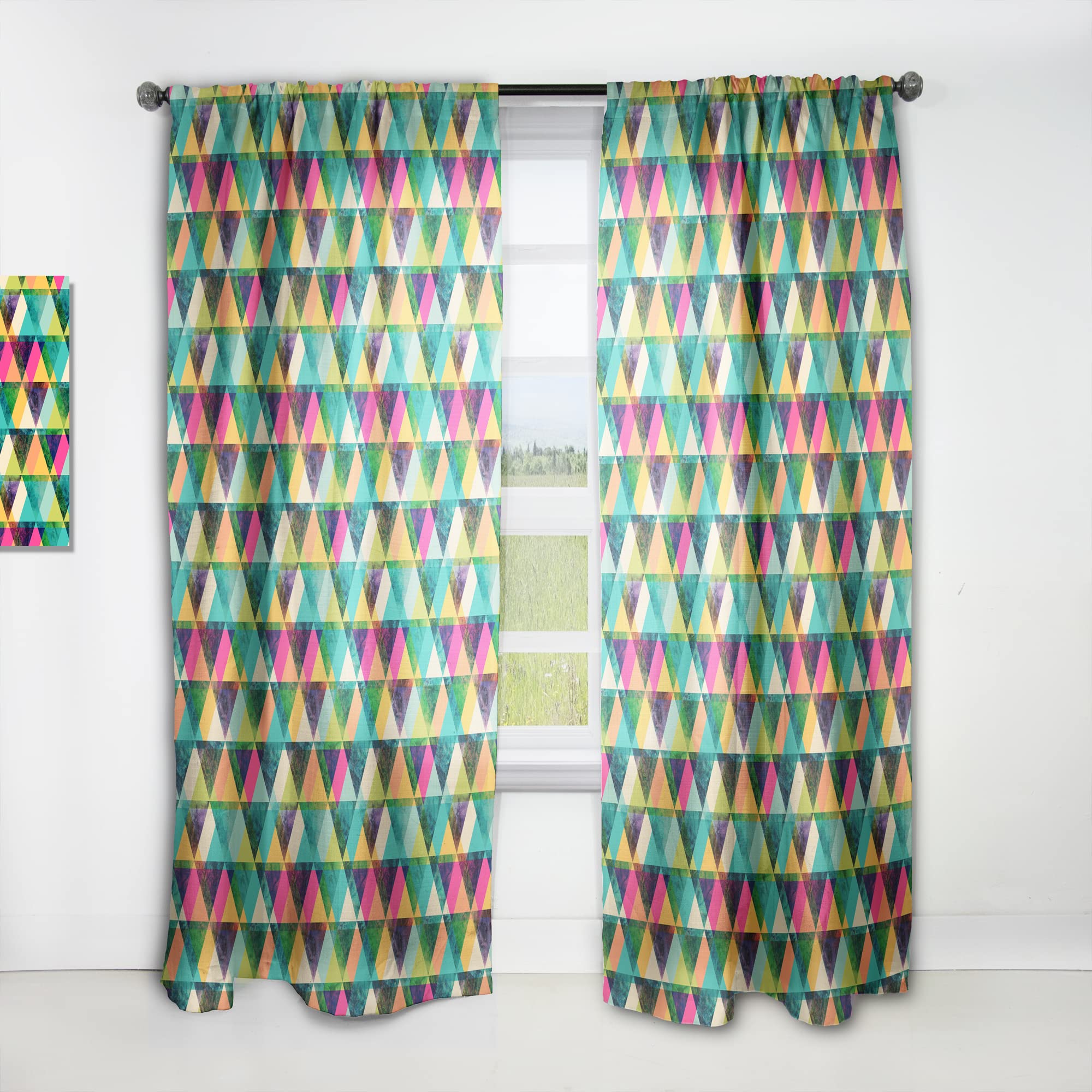 DesignQ Watercolor Triangle Pattern Thermal Insulated Curtains - Single Panel 52x63 Inch for Bedroom & Living Room - Light Filtering & Energy Saving Window Drapes for Home Decor