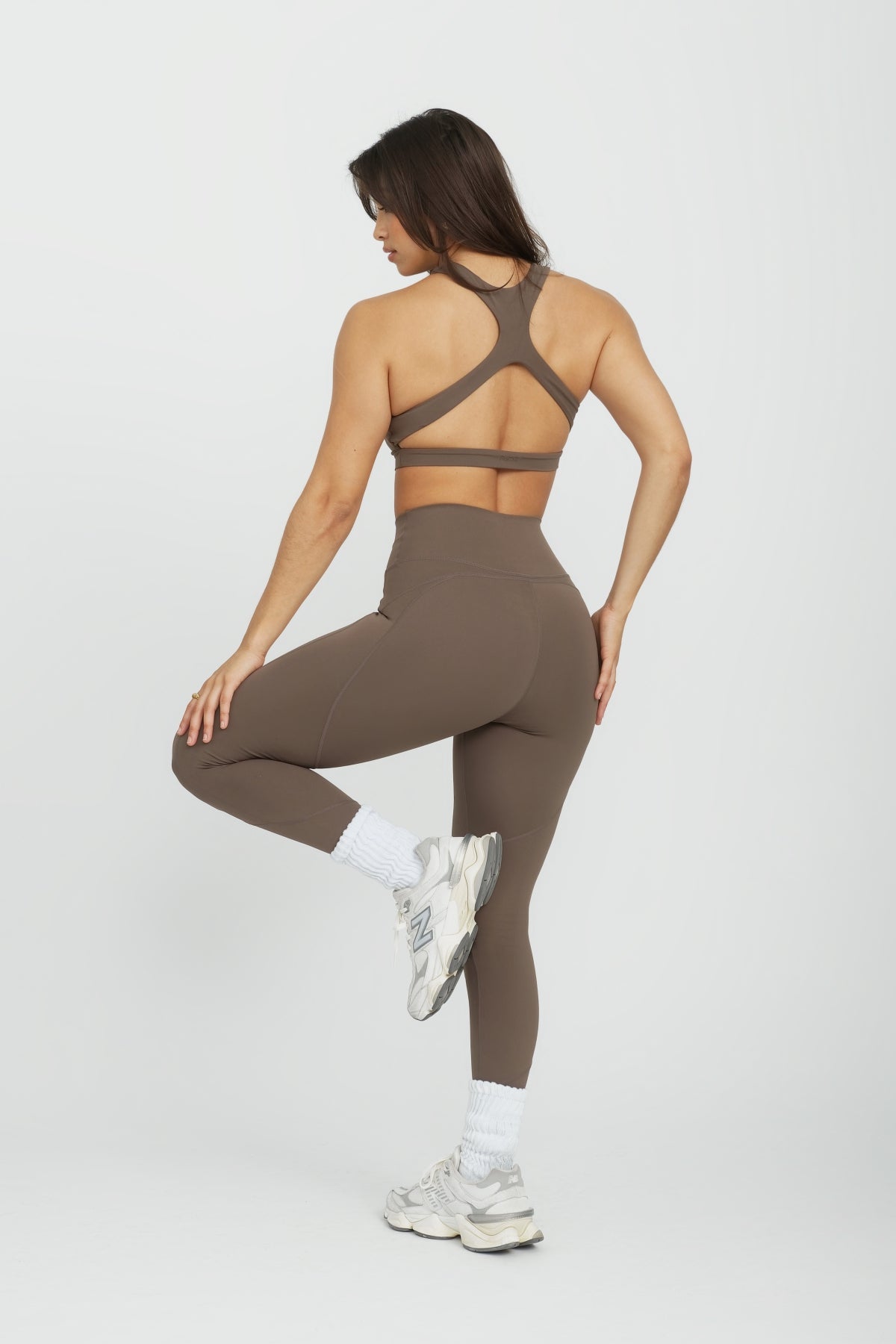 Bronx Zip Front Legging for Women - High Waisted Stretchy Workout Leggings in Taupe - Perfect for Yoga, Running & Gym