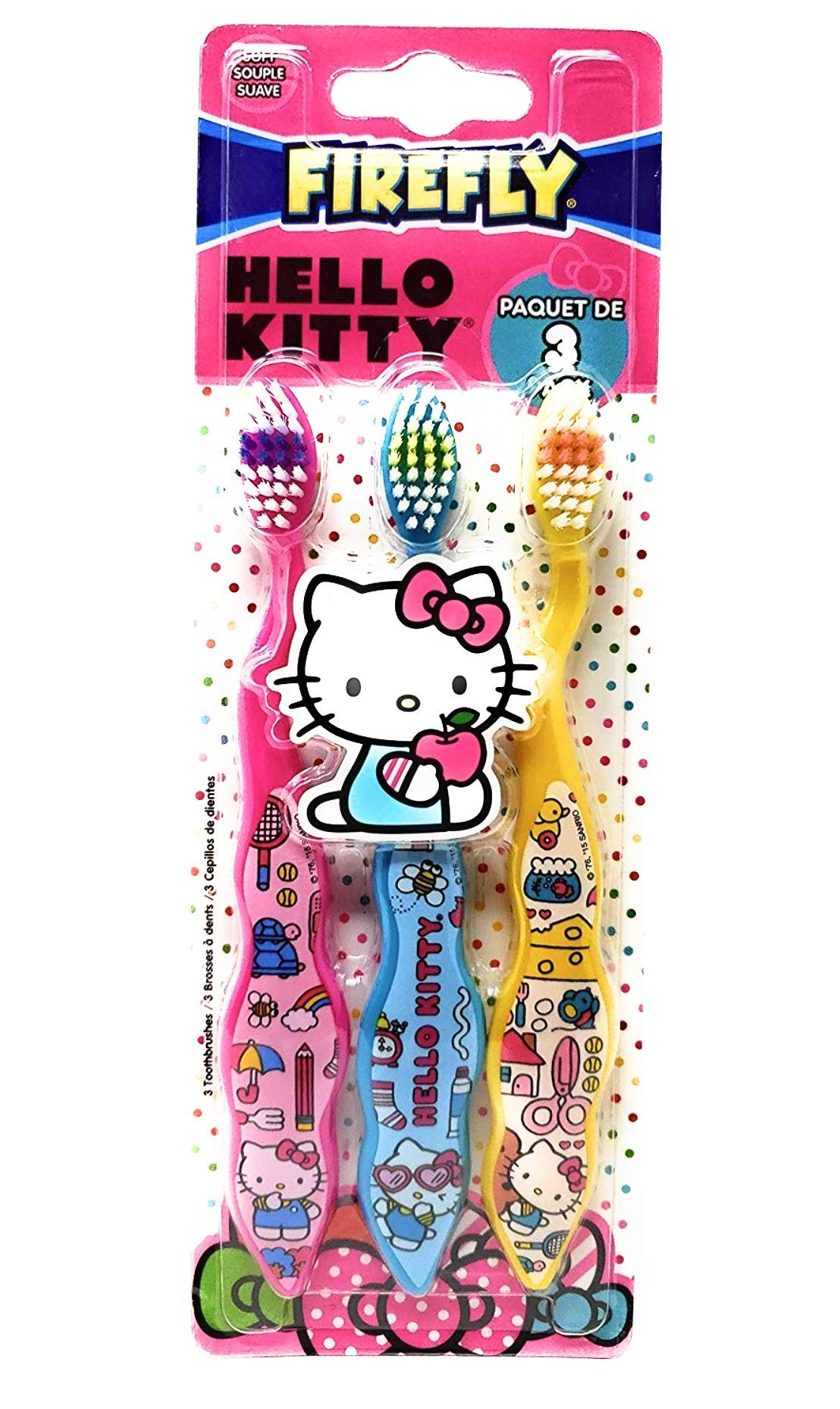 Firefly Hello Kitty Kids Toothbrush Set - Soft Bristles for Gentle Cleaning (3 Pack) - Perfect for Children's Daily Oral Care & Travel