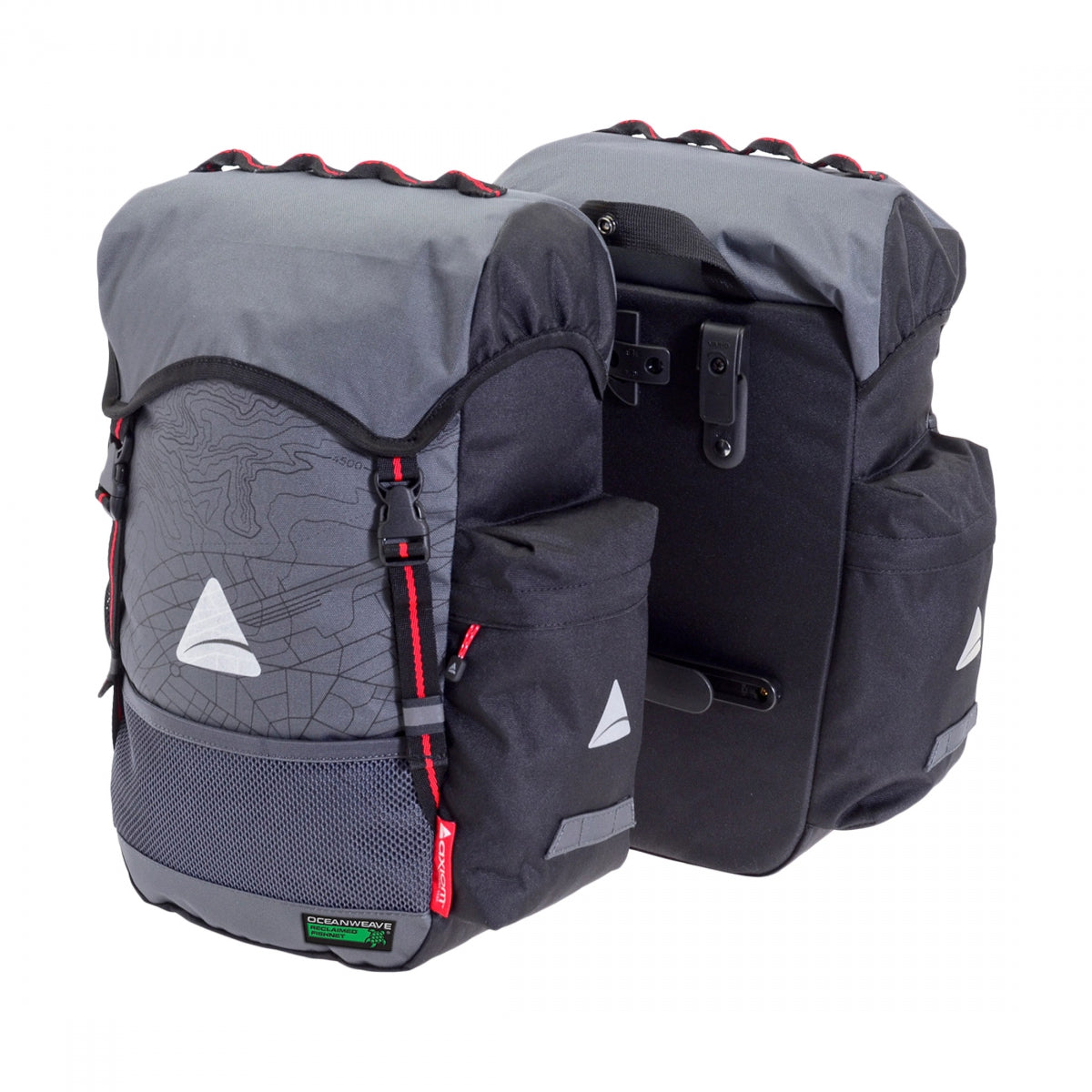 Axiom Seymour Oceanweave P35+ Waterproof Bike Panniers - Gray & Black Cycling Bag for Commuting, Touring & Grocery Hauling