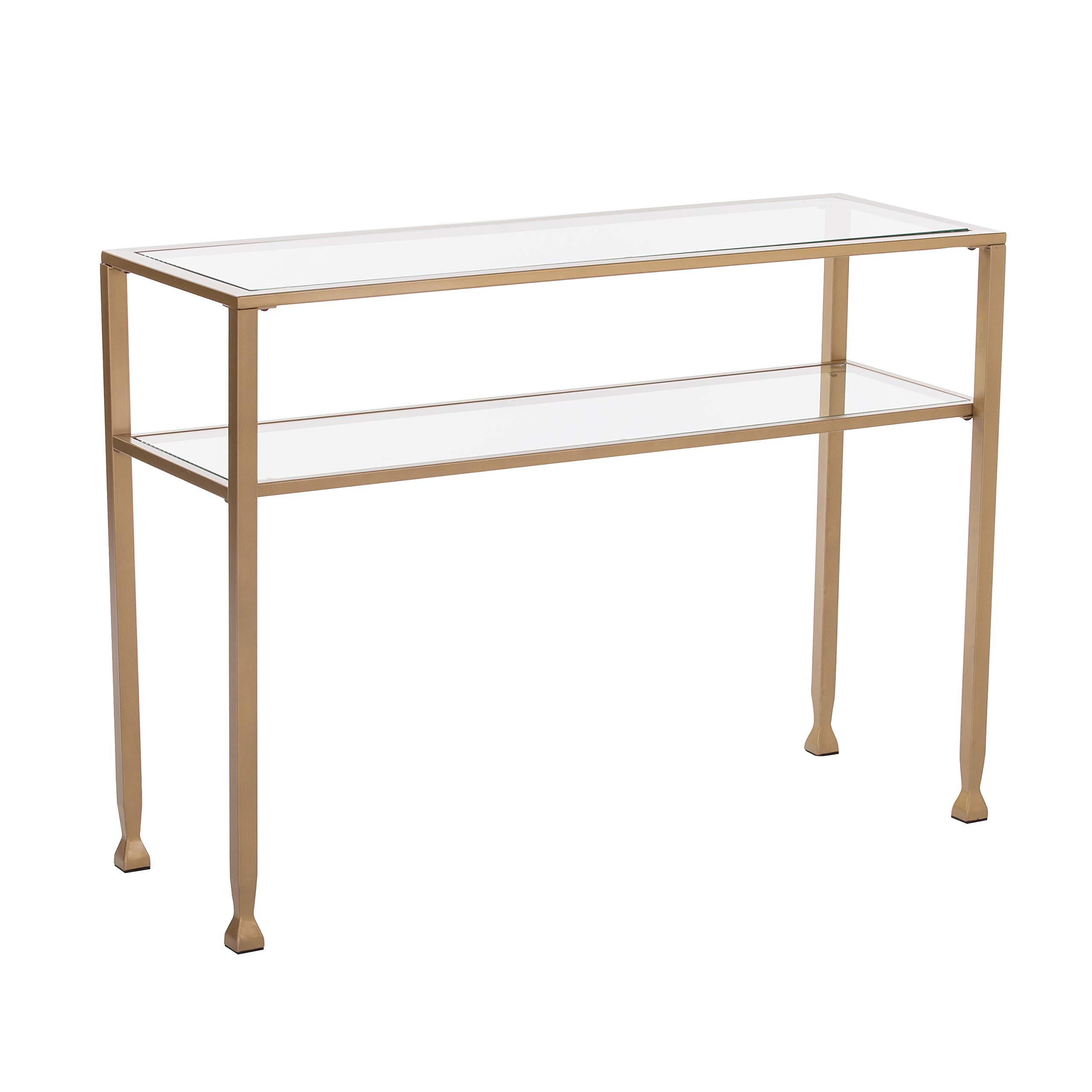 SEI Furniture Jaymes Modern 2-Tier Console Table with Metal Frame & Glass Shelves in Soft Gold Finish - Perfect for Entryway, Living Room or Hallway Decor