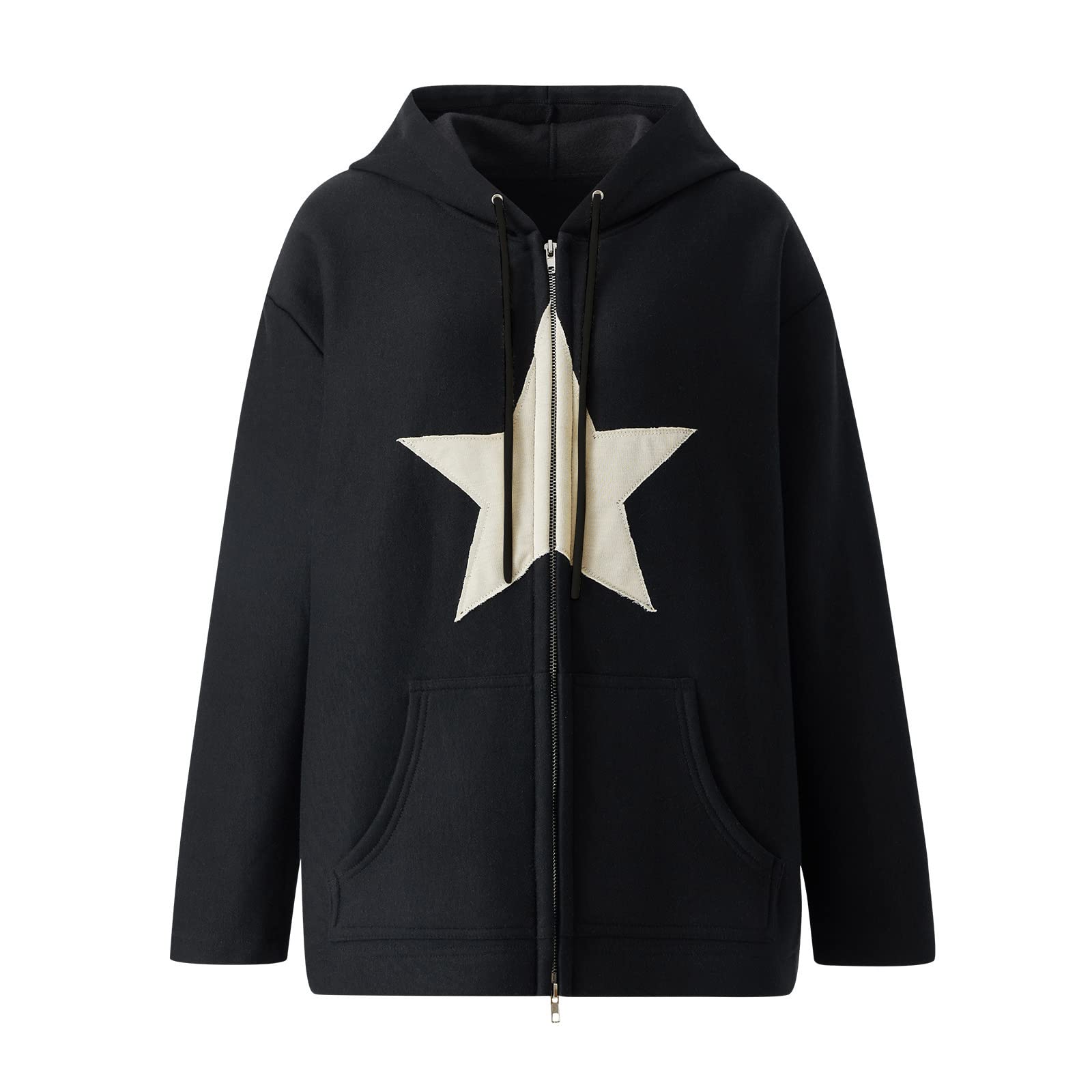 Star Graphic Women's Drop Shoulder Hoodies | Acubi Punk Zipper Sweatshirts | Preppy Grunge Long Sleeve Pullover | Y2K Fashion for Streetwear & Casual Outfits