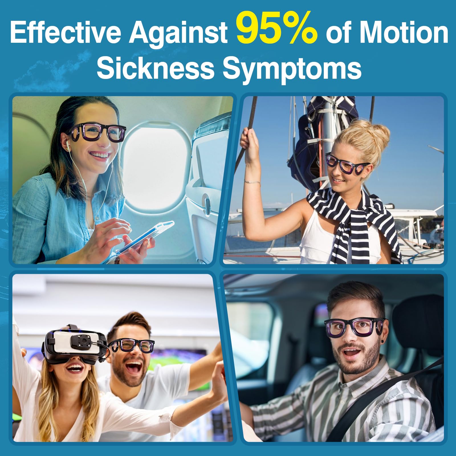 Hion Anti-Motion Sickness Glasses for Adults - Ultra Lightweight Nausea Relief Glasses for Car, Air & Sea Travel - Essential Motion Sickness Aid for Road Trips, Cruises & Flights (Travel Accessories)