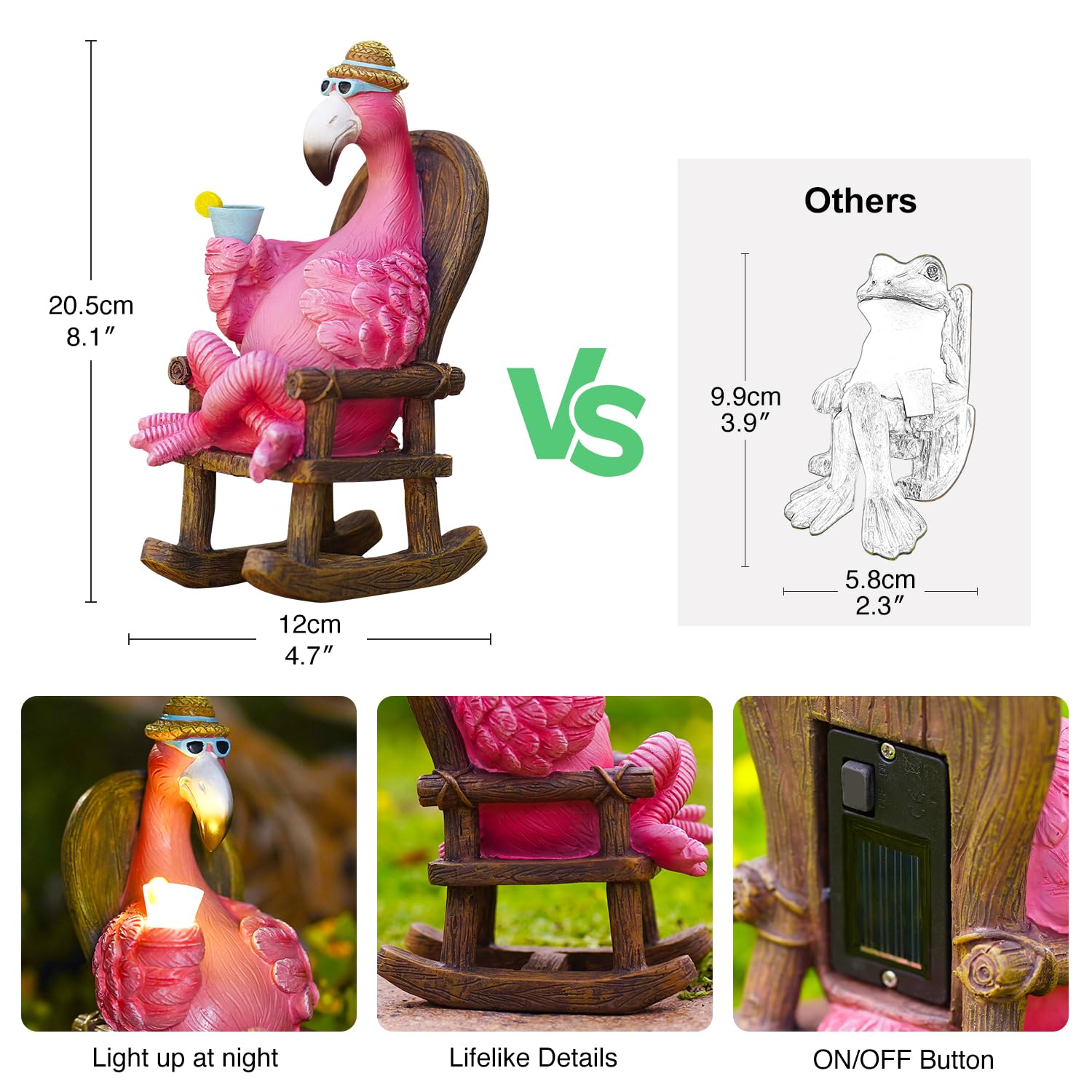 Goodeco Solar Flamingo Statue Outdoor - 8.1 Inch Pink Garden Decor, Eco-Friendly Solar Powered, Perfect for Fairy Gardens, Patio, Lawn, or Poolside Decor, Ideal Birthday or Mother's Day Gift
