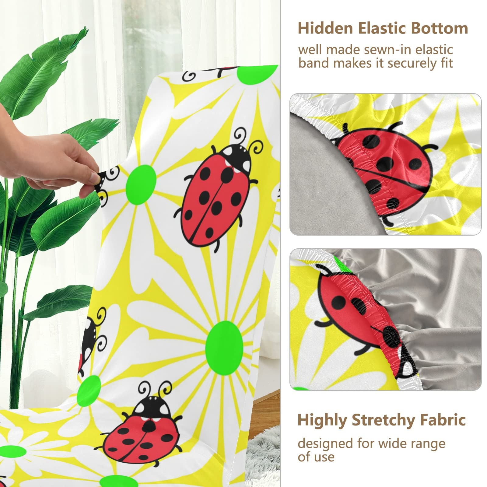 Ladybug Floral Dining Chair Covers Set of 2 - Washable & Stretchable Slipcovers for Dining Chairs - Perfect for Home, Hotel, Wedding & Office Decor