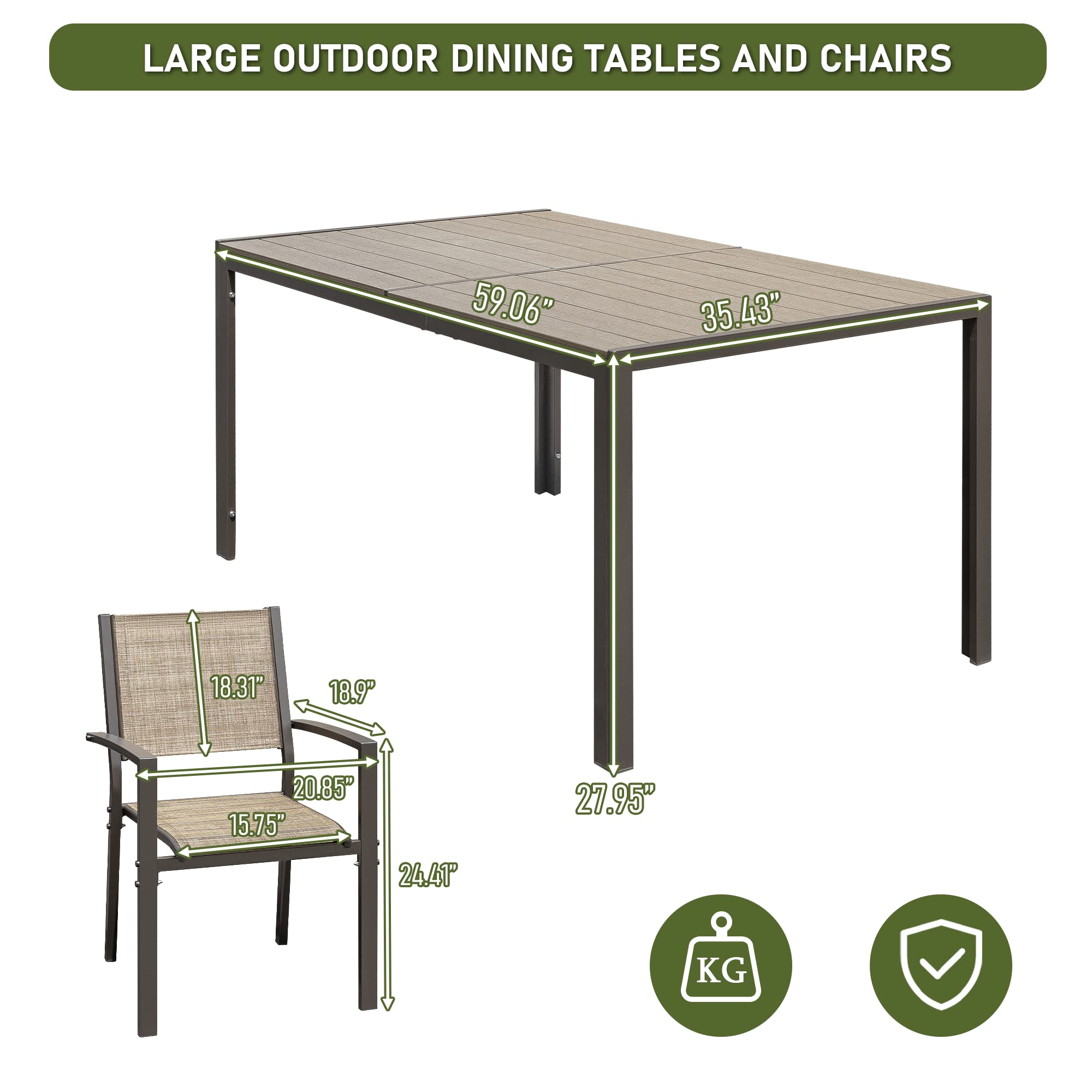 Rankok 7-Piece Patio Dining Set - Outdoor Furniture with Weather-Resistant Table & 6 Stackable Textilene Chairs for Garden, Yard, Poolside (Brown) | Perfect for Backyard BBQs, Outdoor Entertaining & Relaxing by the Pool