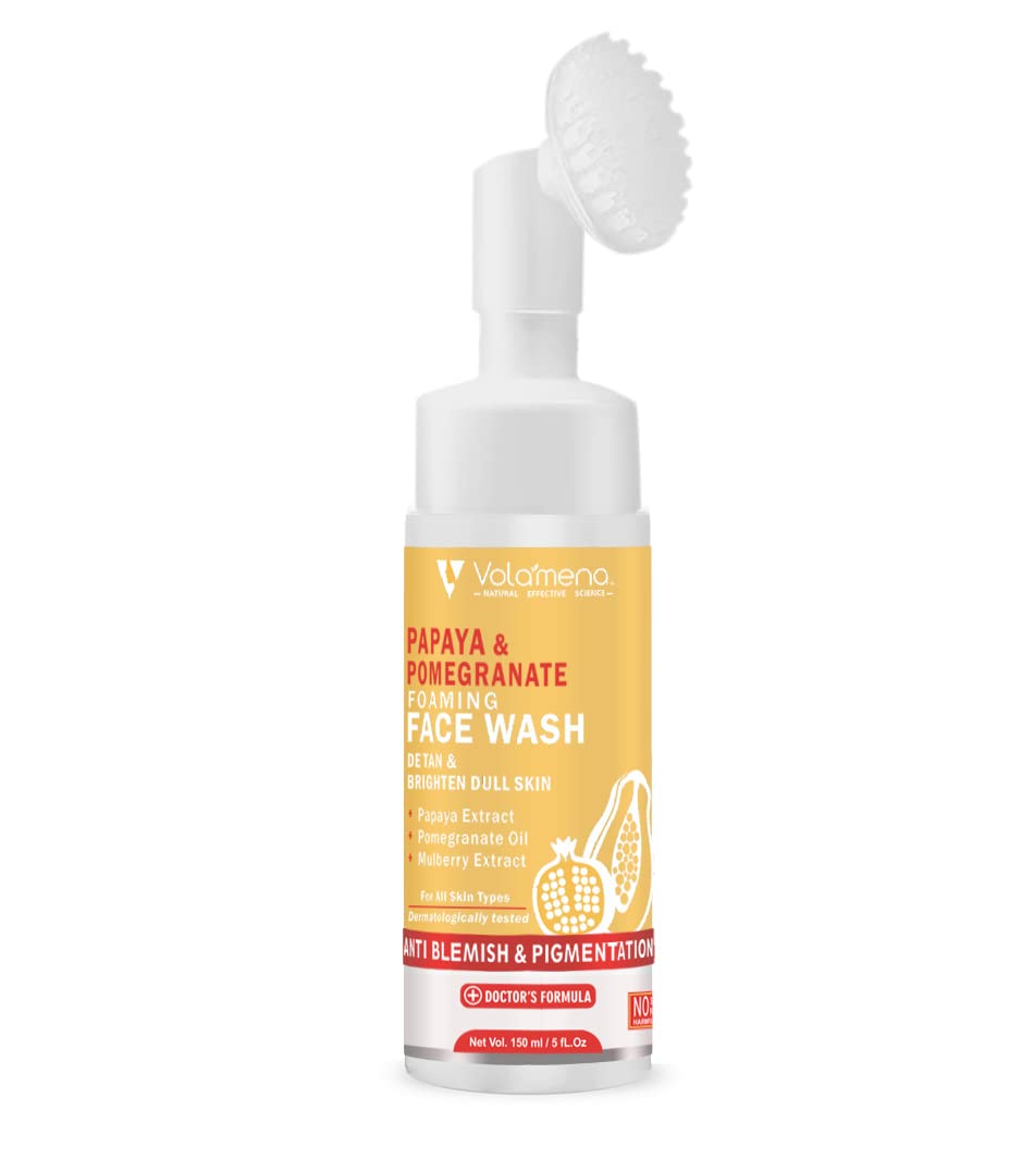 Volamena Papaya & Pomegranate Foaming Face Wash for Glowing Skin - 150ml Gentle Cleanser for Women & Men | Perfect for Daily Skincare Routine & Acne-Prone Skin
