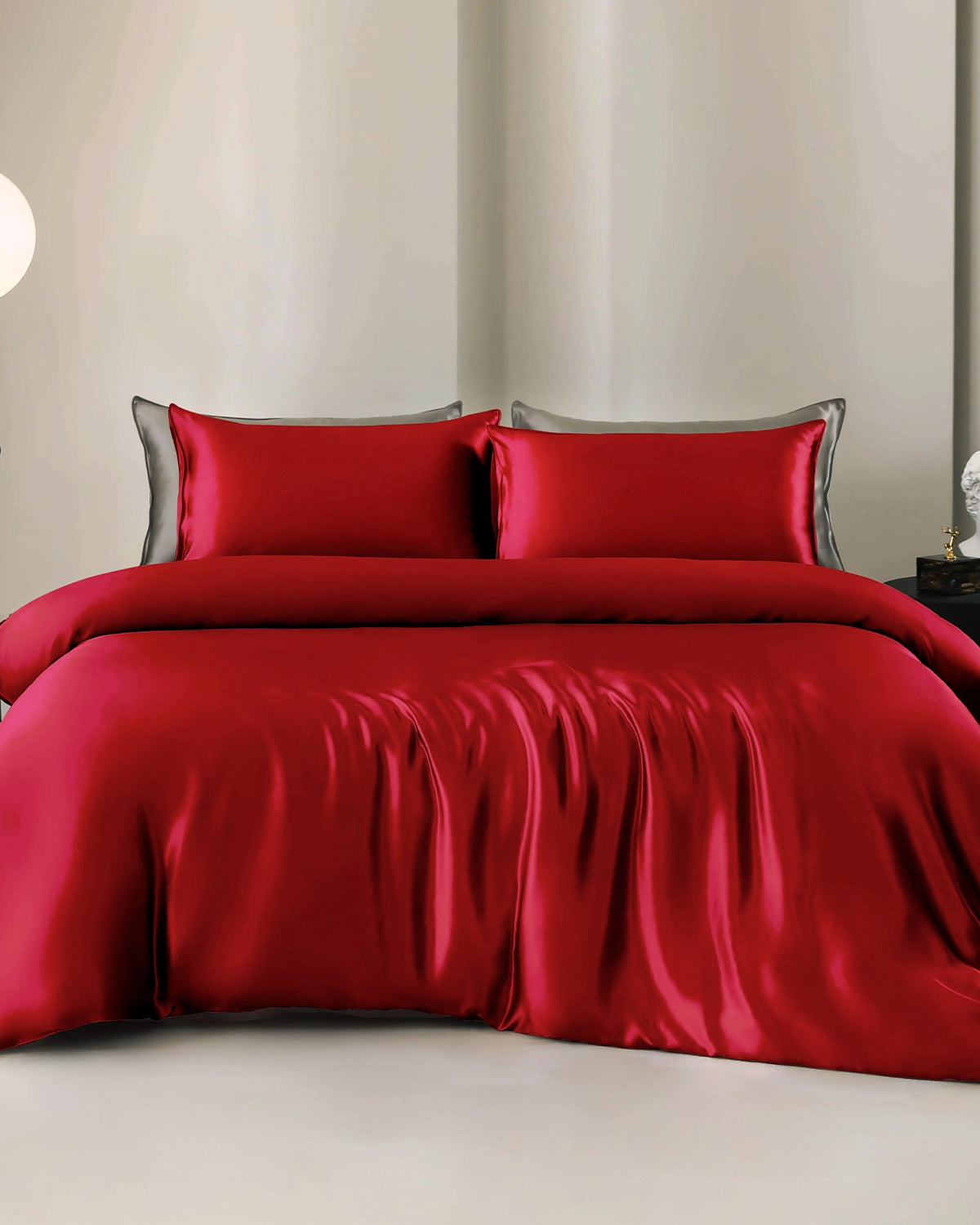 25 Momme 4-Piece Silk Duvet Cover Set with Flat Sheet - Queen Size Luxury Bedding for Soft & Breathable Sleep - Perfect for Master Bedroom, Guest Room & Hotel Use