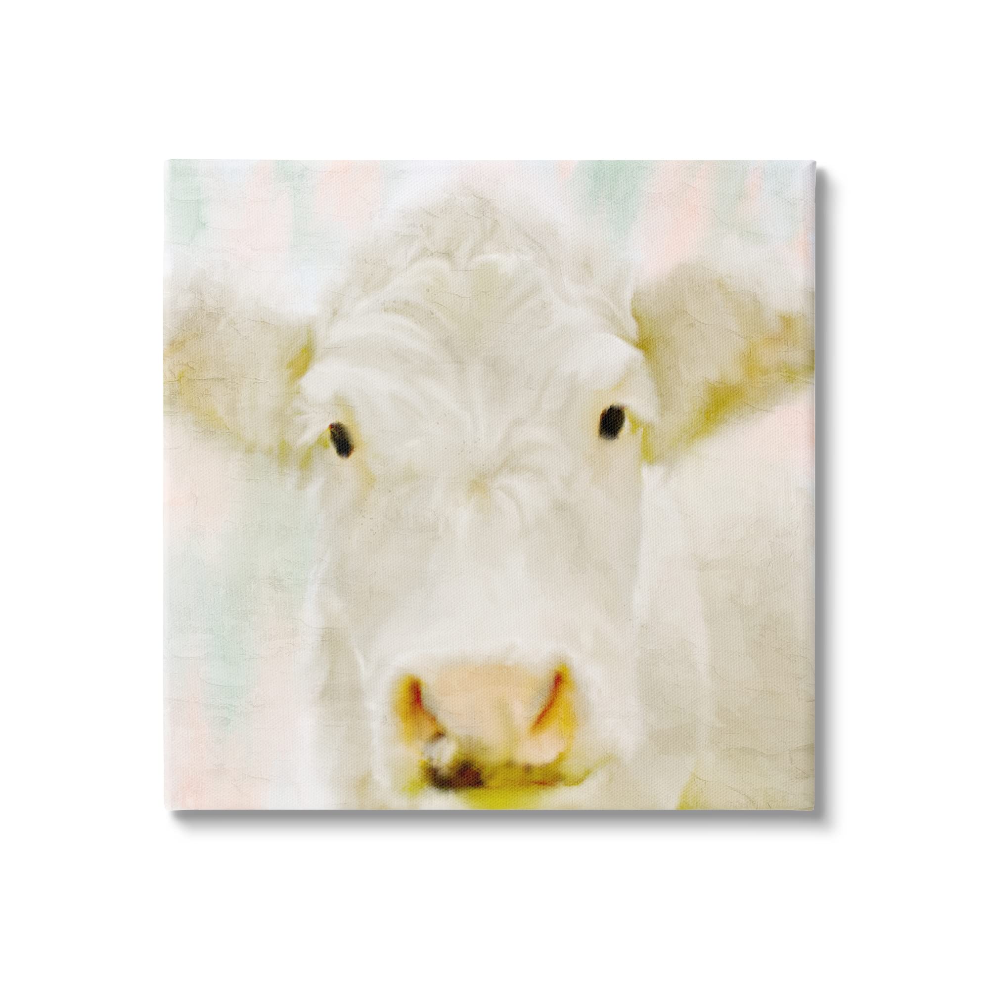 Stupell Industries Soft White Cow Cattle Face Closeup Wall Art - Layered Background Design by Kim Allen - Perfect for Farmhouse, Country, and Rustic Home Decor