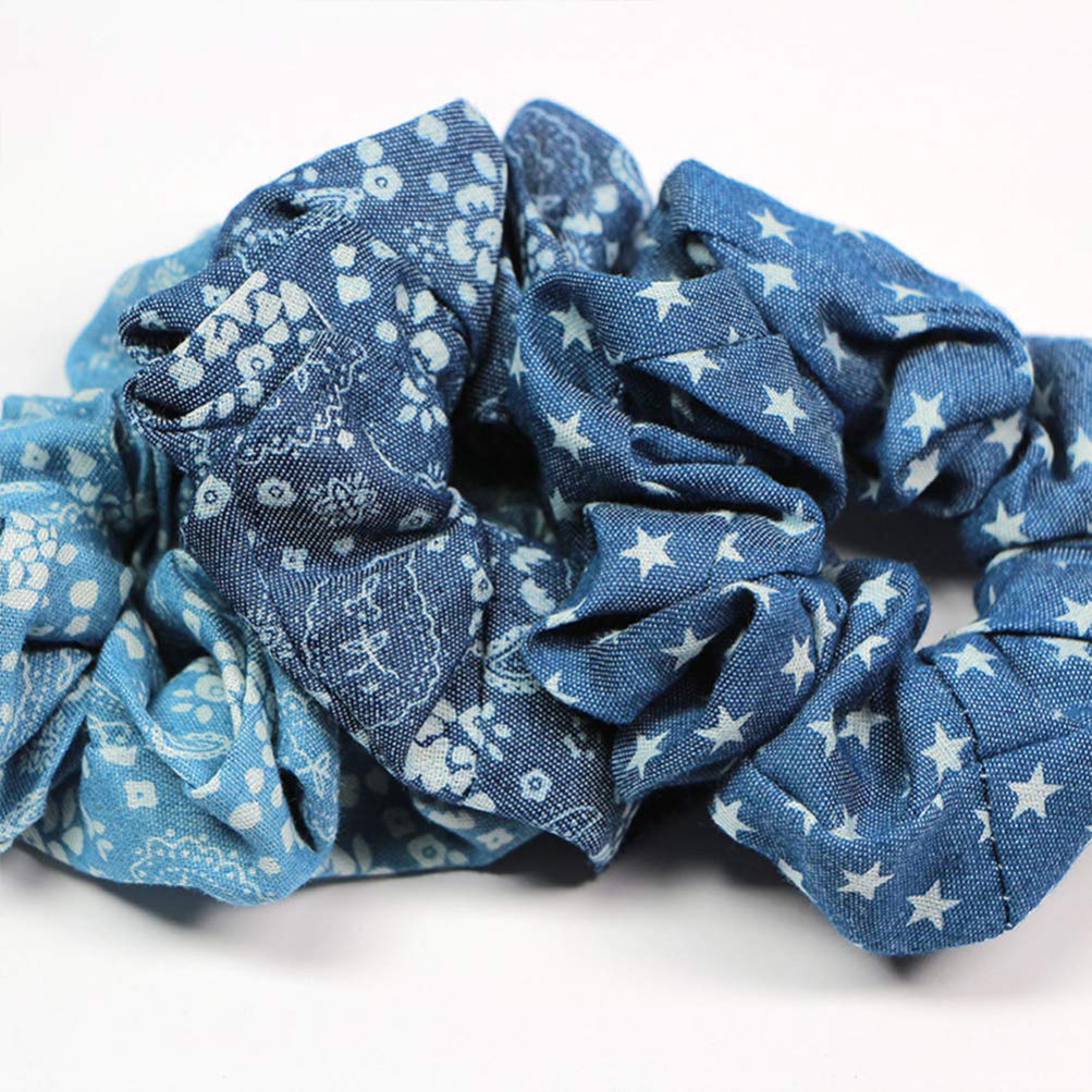 FRCOLOR 4PCS Denim Scrunchies Hair Bands for Women & Girls - Casual & Office Style